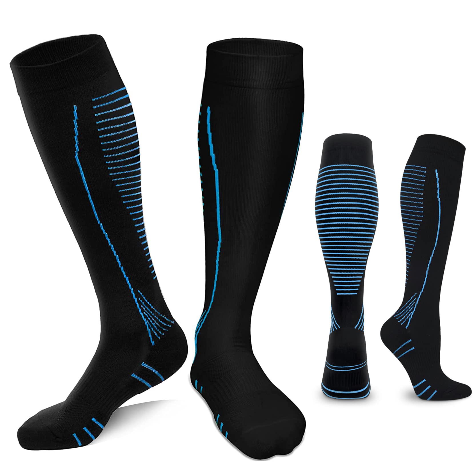 ACTINPUT Bas de Contention Femme et Homme，4 Paires Chaussettes de Compression pour Sportive, Cyclisme, Voyage en Avion, Course à pied, de Grossesse，de Vol et de Voyage