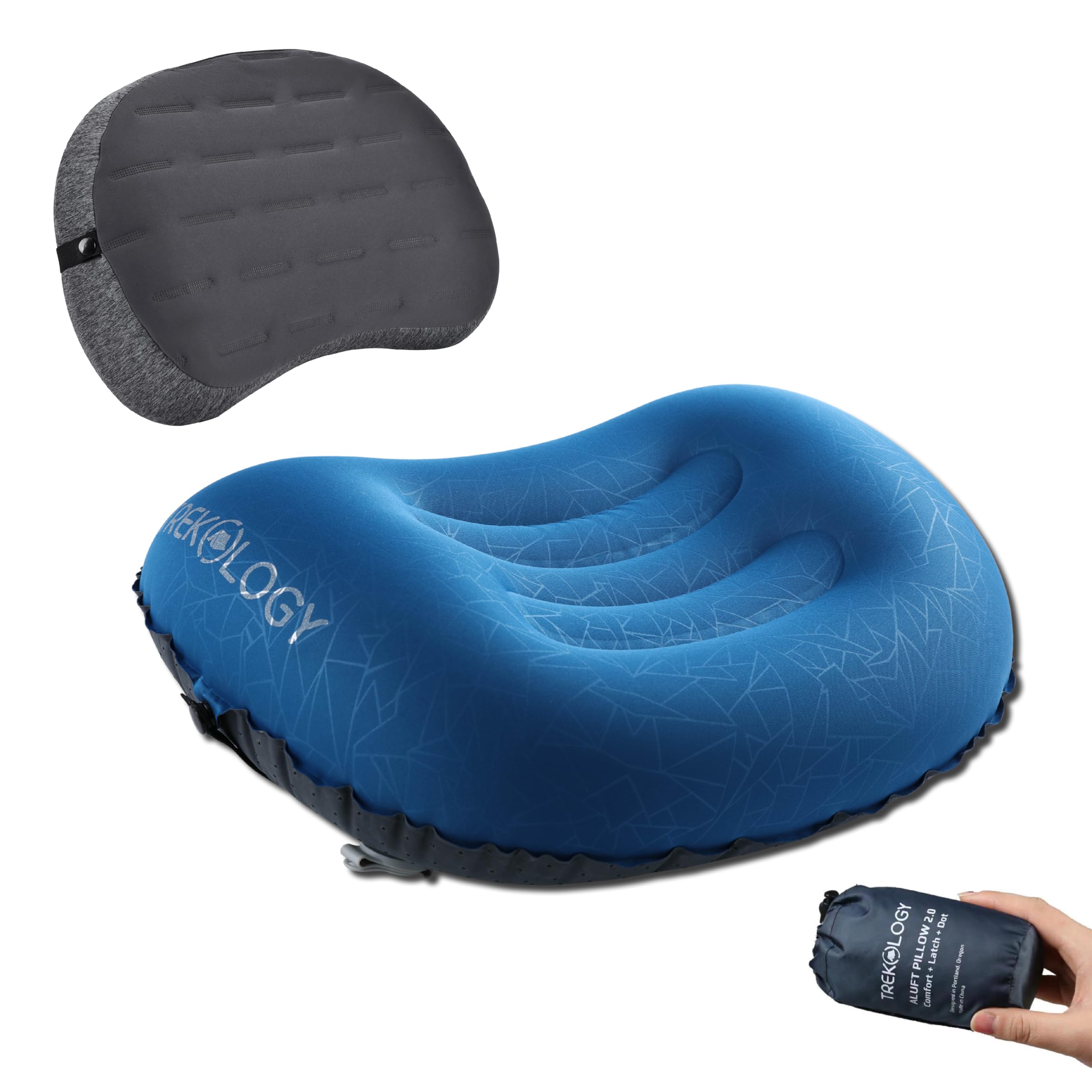 TREKOLOGY Ultralight Inflatable Camping Pillow Set - ALUFT 2.0 (Deep Blue) & ALUFT Plus Series - Perfect for Camping, Hike, Backpack Tirp - Includes 2 Travel Pillows, Strap, and Carry Bag