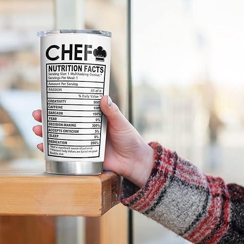 Vista 5 de Regalos de Chef para Hombres, Regalo Ideal para Chefs, Vaso Térmico de 20oz con Temática de Chef con Tapa, Amantes de la Cocina, Cocineros Caseros