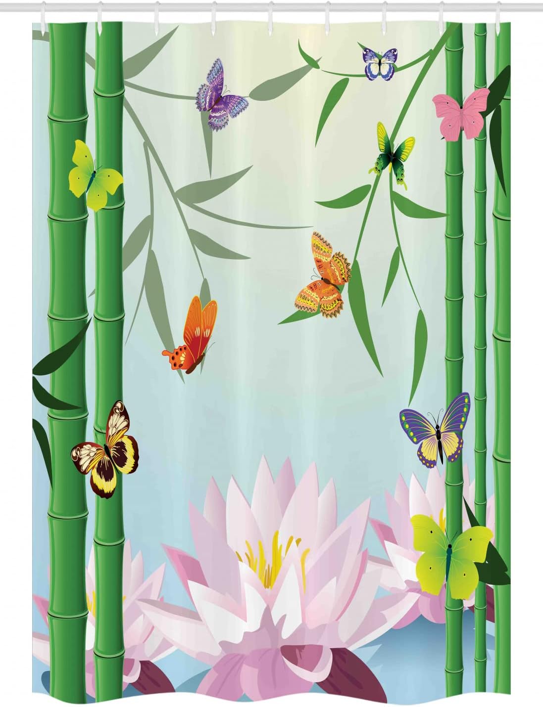 Ambesonne Butterfly Stall Shower Curtain, Butterflies on Branch of Waterlily Lotus Flower Exotic Nature Mod Graphic Art, Fabric Bathroom Decor Set with Hooks, 54" W x 78", Multicolor