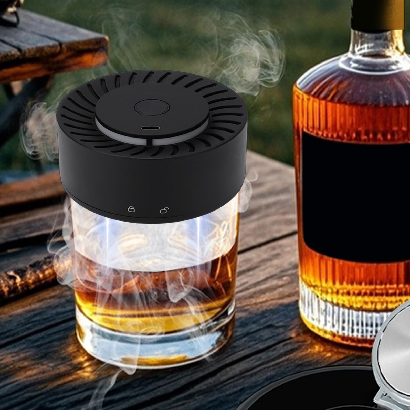 Annadue Kit Fumatore Elettrico per Whiskey, Fumatore per Cocktail Senza Fiamma Ricaricabile Kit per Fumare Bevande Vecchio Stile con Trucioli di Legno a 6 Gusti per Bevande Bourbon