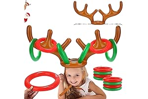 LEDeng Pin The Nose on Rudolph Christmas Party Toss Game Inflatable Reindeer Hat with Rings
