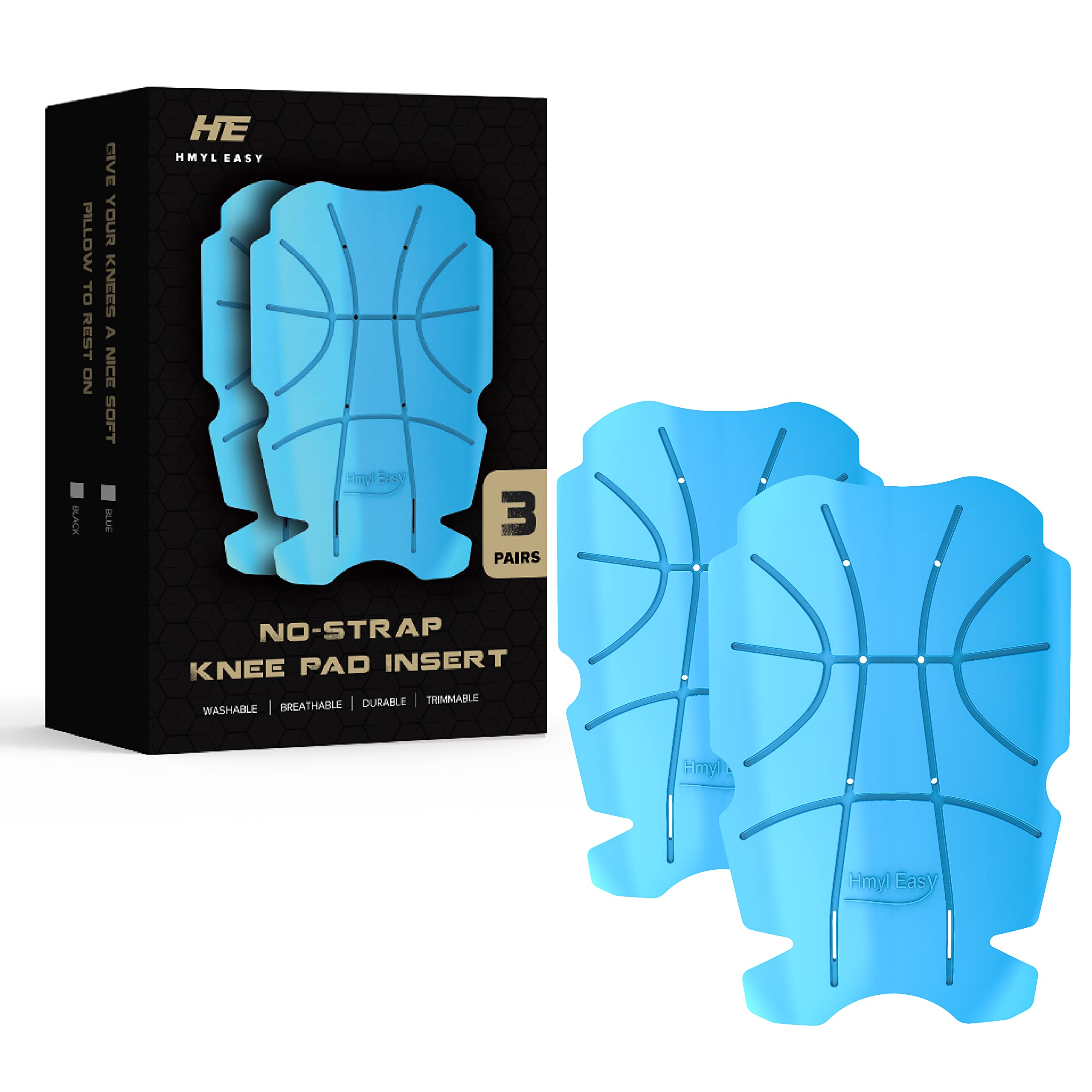 Breathable No Strap Knee Pad Insert for Work Pants/Bibs, Uniforms, and Tactical Pants, Heavy Duty Pocket Knee Pads for Construction, Flooring, and Garage, 11.5''×7.9''×0.45'', Blue 3 Pairs…