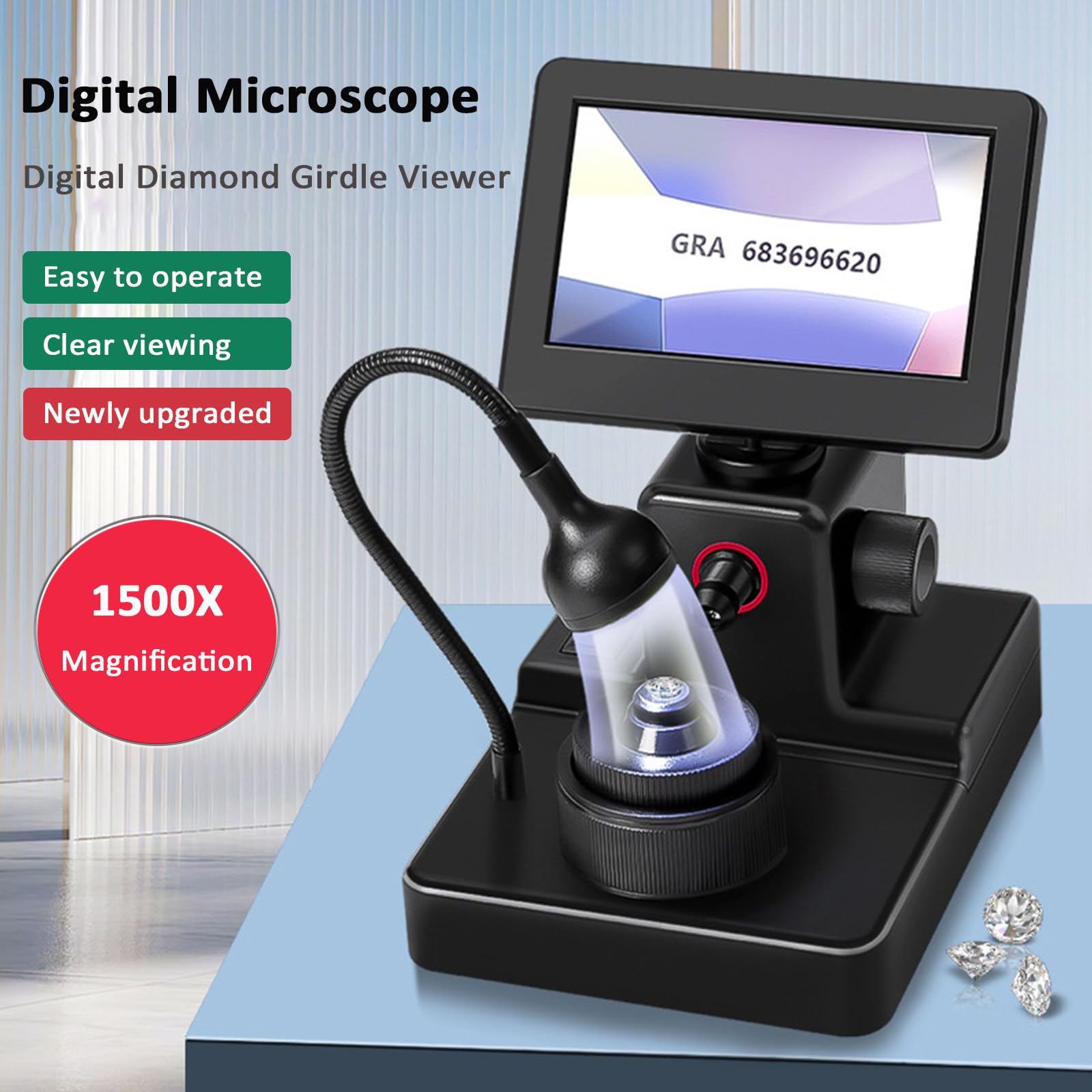 Microscopio Digitale da 4,3'' per Adulti, visualizzatore Digitale di Diamanti con luci a LED, ingrandimento 50-1500X, identificazione accurata, per visualizzatore di iscrizioni di Diamanti