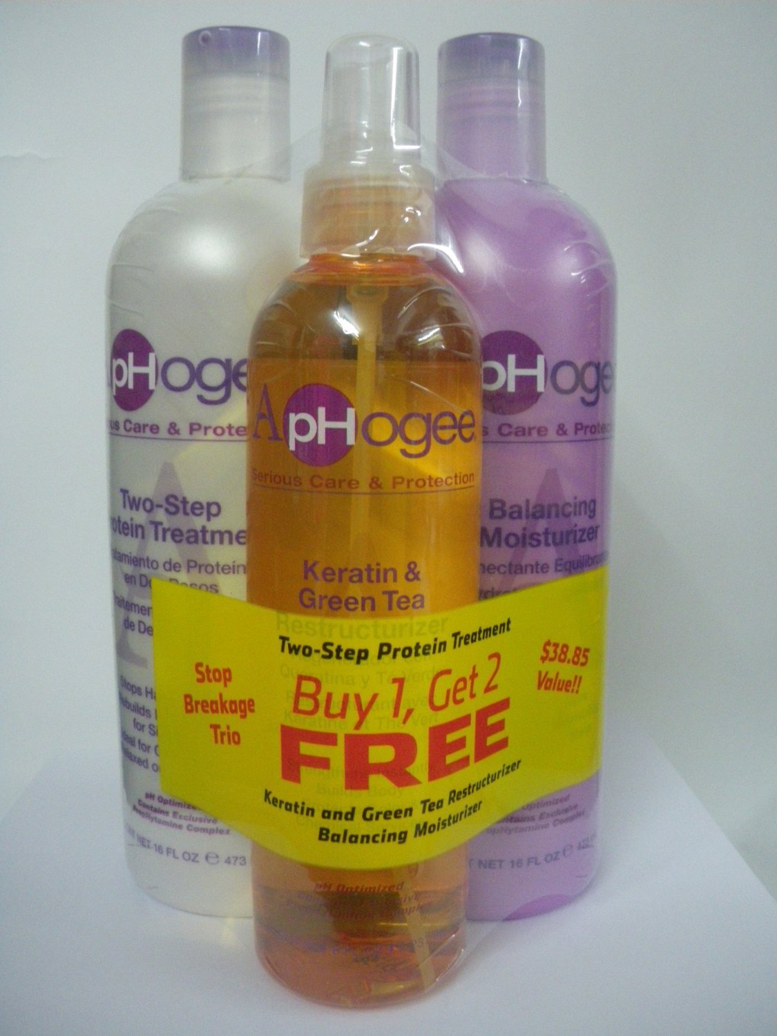 Aphogee Two-Step Protein Treatment, Balancing Moisturizer, Keratin & Green Tea Restructurizer Jumbu Pack
