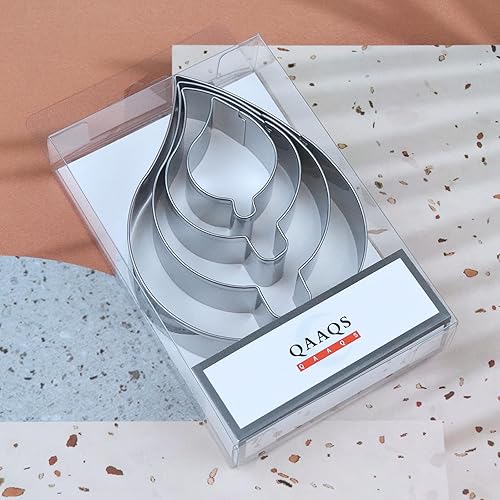 Miniatura 5 de Juego de cortadores de galletas de hoja de lágrima, tamaños surtidos grandes, 5 pulgadas, 4 pulgadas, 3 pulgadas, 2 pulgadas, 4 piezas, acero