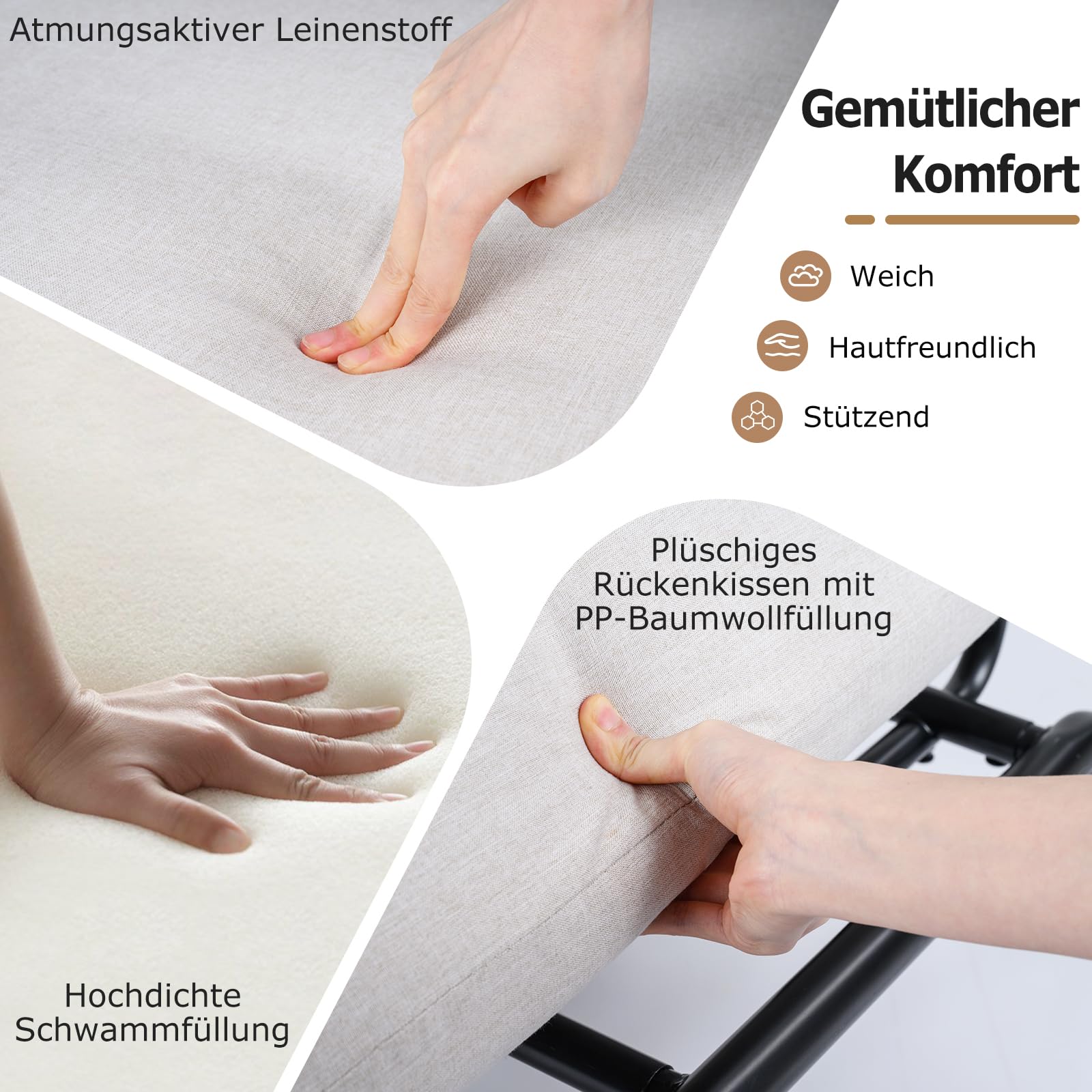COSTWAY Loungesessel, Polsterstuhl mit extra breitem & tiefem Sitz, Relaxsessel belastbar bis 250 kg, Sessel für Wohnzimmer, Schlafzimmer, Büro, 92 x 97 x 82 cm (Beige)