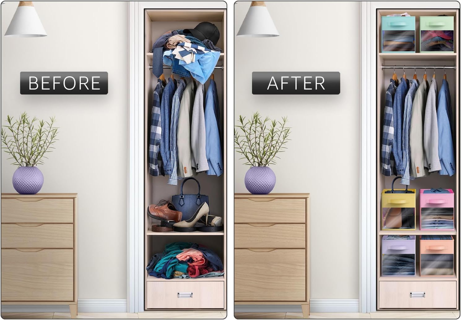 Sorbus 11 Inch Storage Bins with Clear Window - 6 Foldable Baskets for Organizing Clothes, Toys, Books - Sturdy Collapsible Fabric Storage Cubes with Handle - Storage Baskets for Shelves, Closets