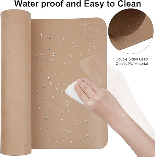 Miniatura 7 de Tapete de escritorio de cuero, tapete de escritorio, impermeable, para teclado y mouse, protector de cuero para mouse y oficina (beige)