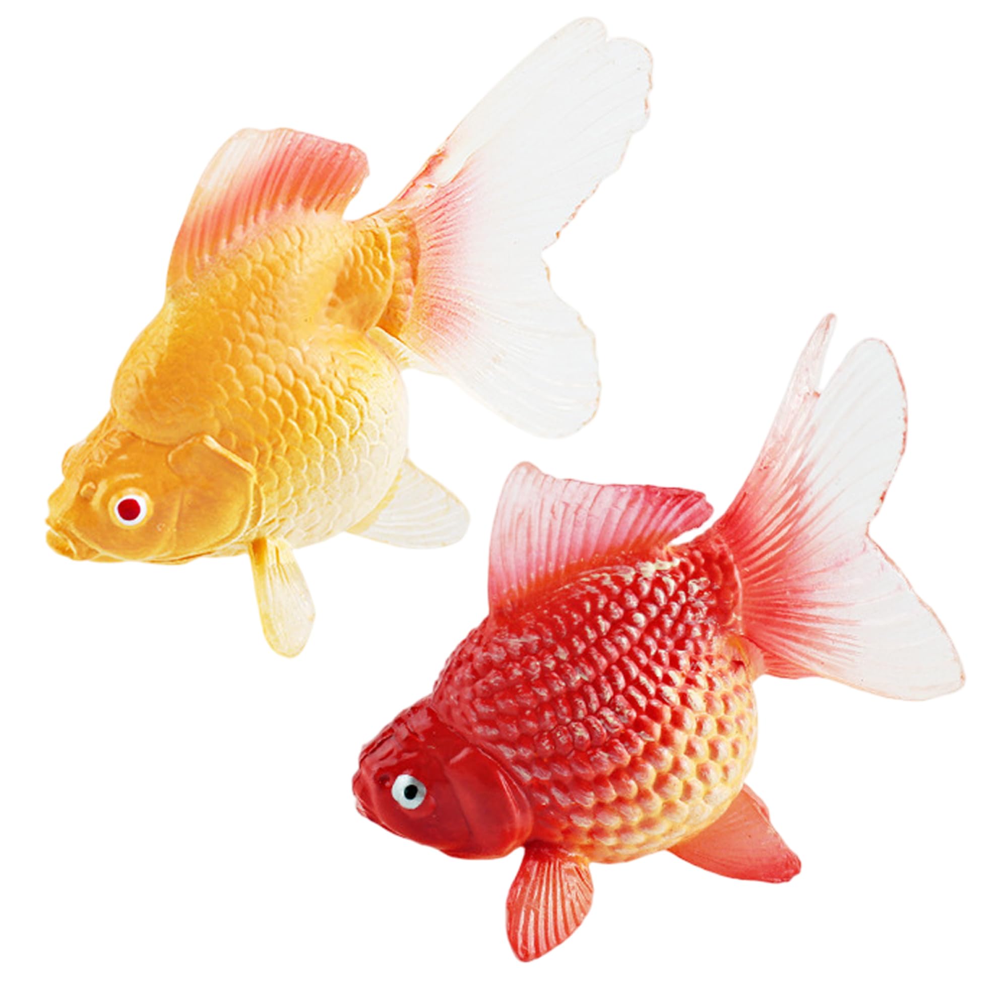 Takingup 2Pcs Fish Toys Realistic Yellow and Red Plastic Moving Floating Fish for Aquarium Tank