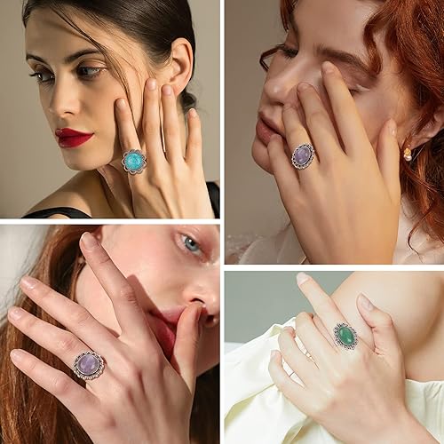 Miniatura 6 de SUNNYCLUE 6 piezas de 6 estilos ajustables con diseño de flores en blanco, con 6 piezas de cabujones de bisel con 6 cabujones redondos ovalados de