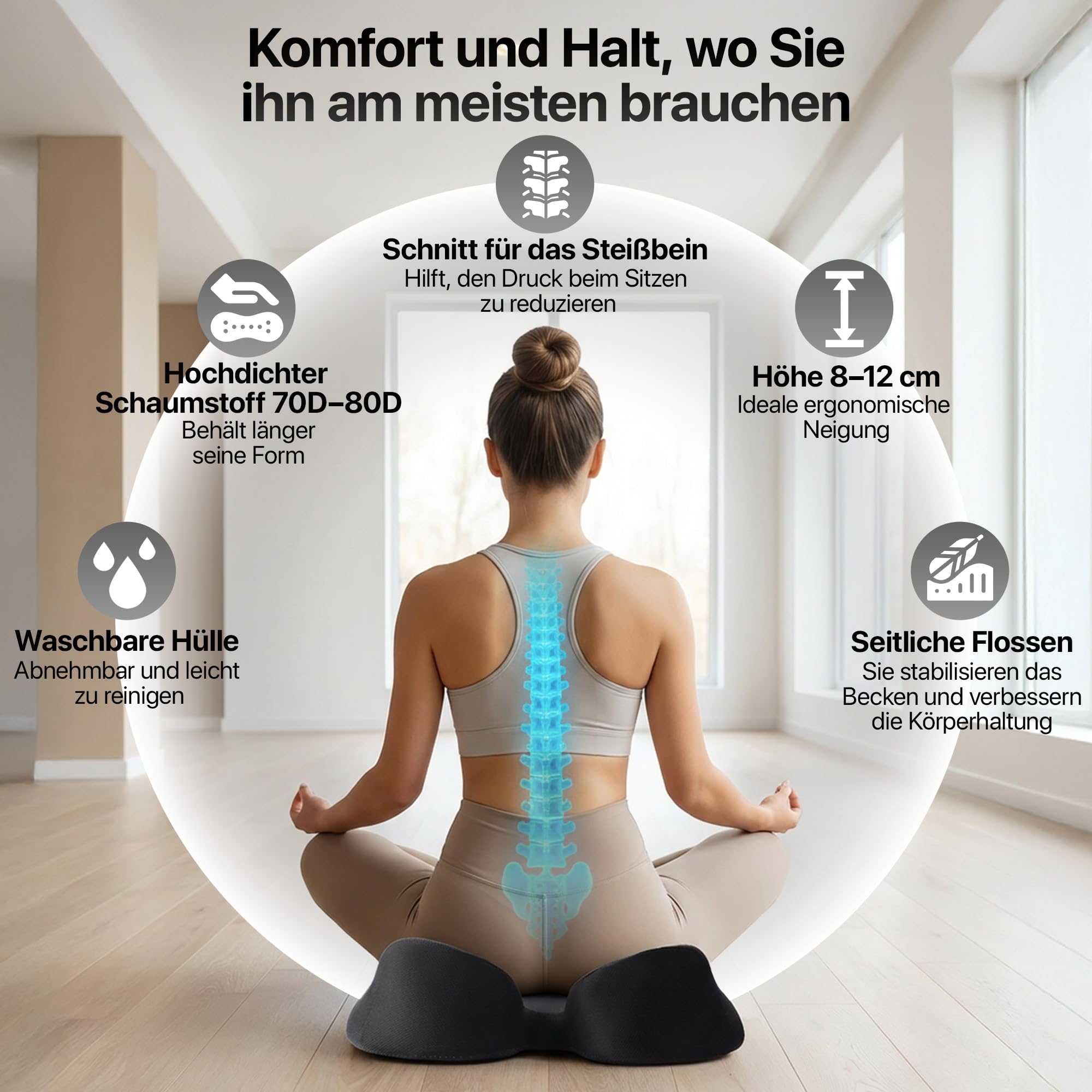 Orthopädisches Sitzkissen Steißbein Memory Foam für Bürostuhl & Auto