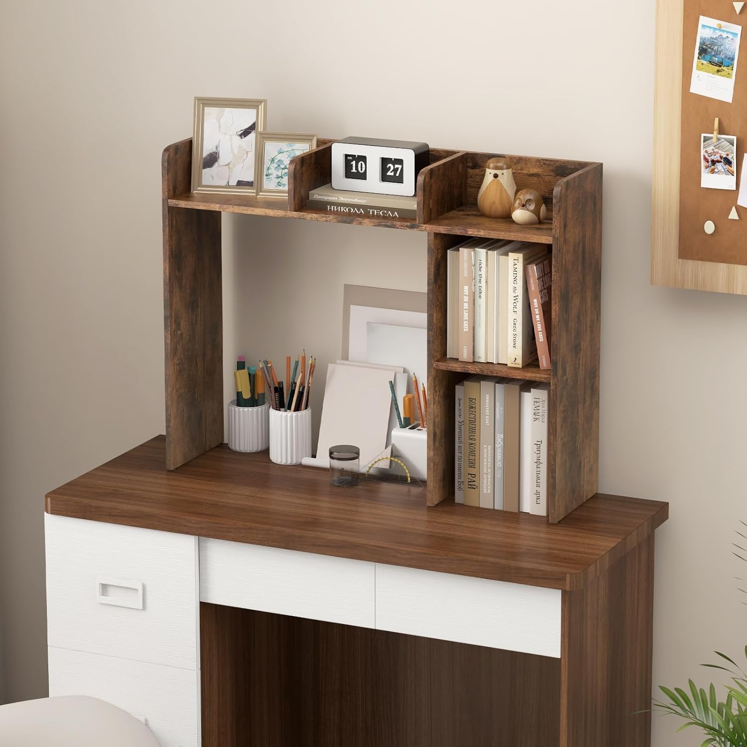 FANTASK 94 x 25 x 74 cm, regał na biurko z 4 półkami, regał na biurko z systemem przechowywania, wielofunkcyjny organizer na biurko z otwartą półką w kolorze rustykalnego brązu