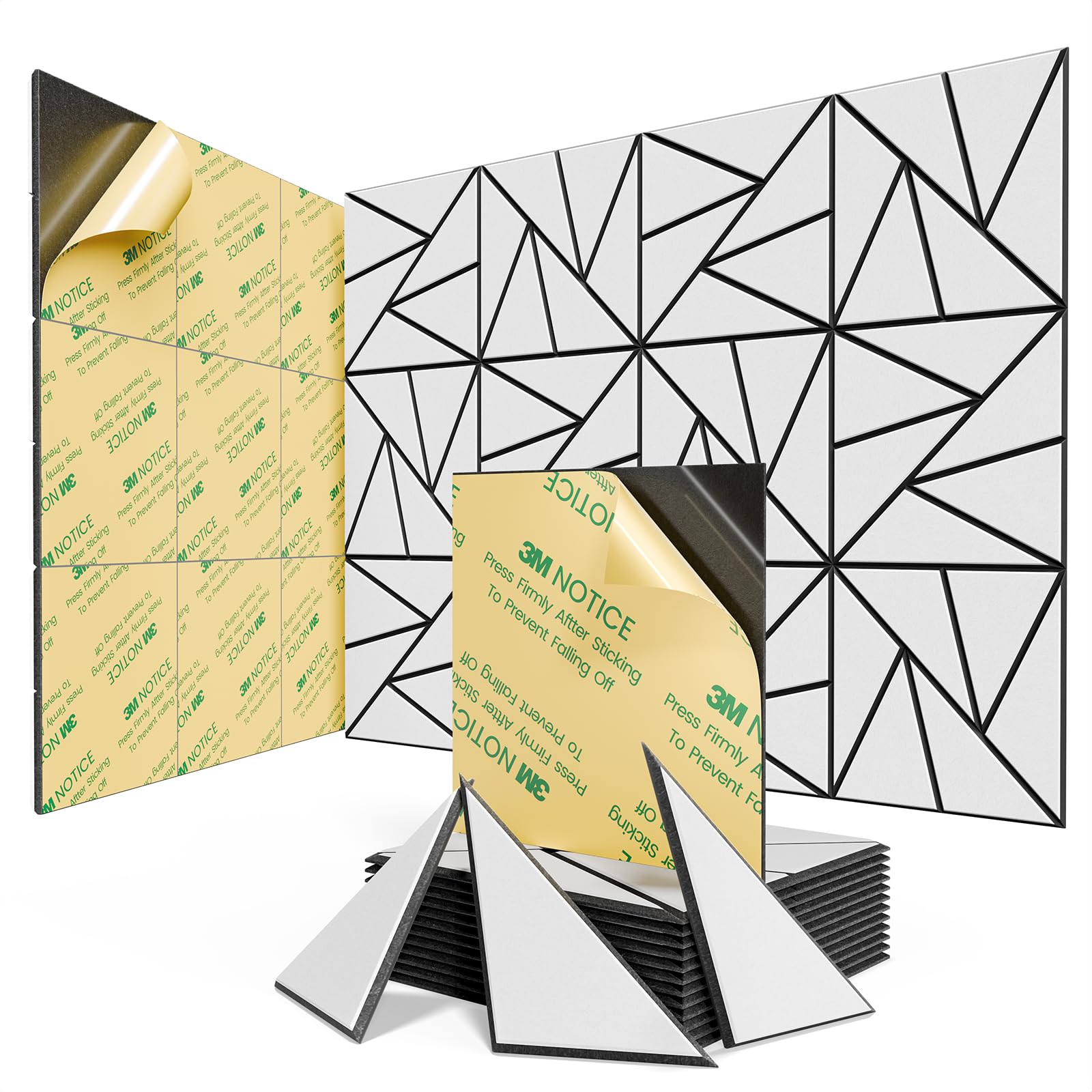 12 pack Acoustic Panels With Self-Adhesive, 12"X 12"X 0.4"Sound Proof Foam Panels, Sound Panels High Density, Soundproof Wall Panels for Home Studio Office- BlackBase + WhiteFace V1