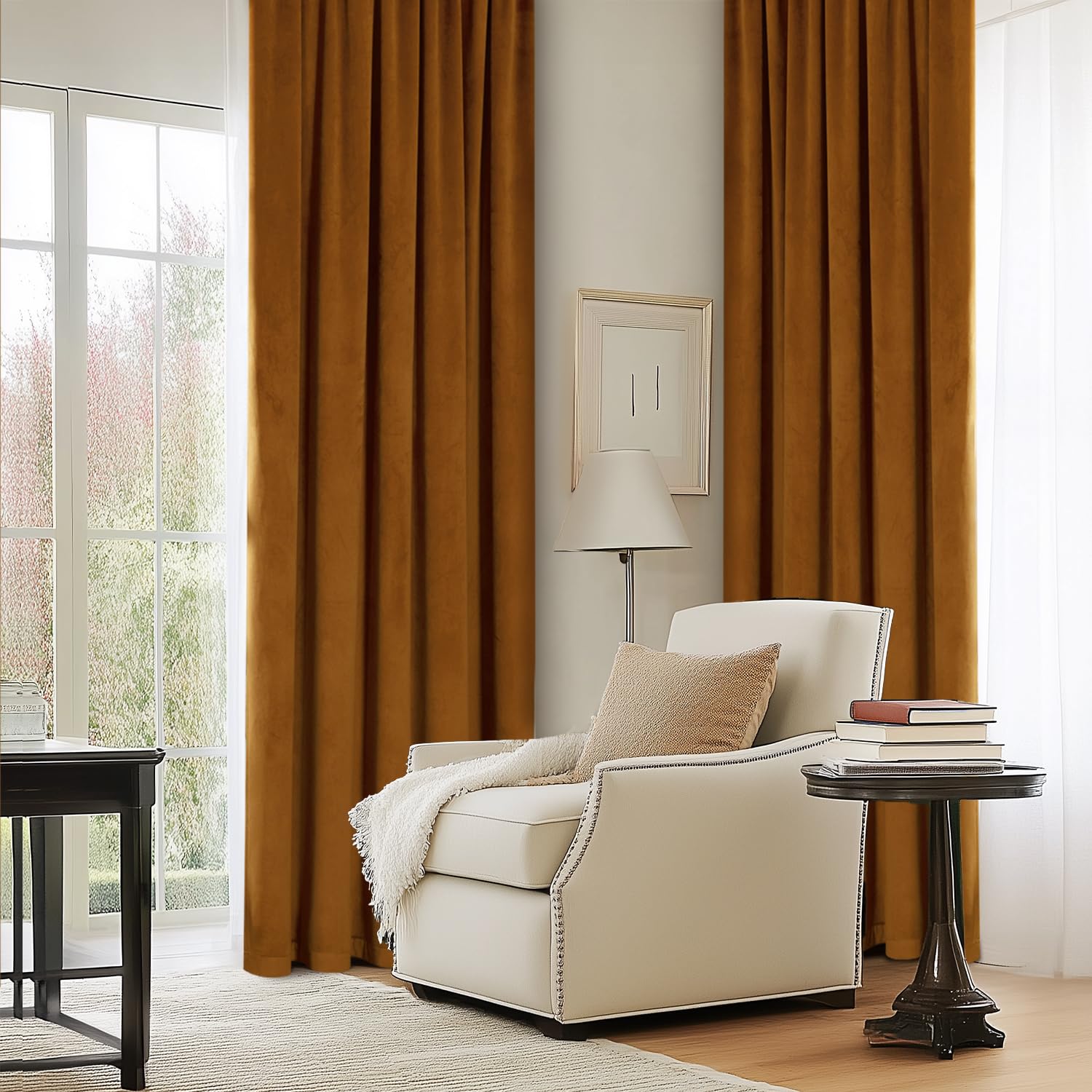 MIULEE Cortinas Terciopelo con Cinta Fruncida 2 Piezas 140x245 CM, Semiopacas para Dormitorio y Salón, Marrón, Aislante Térmico