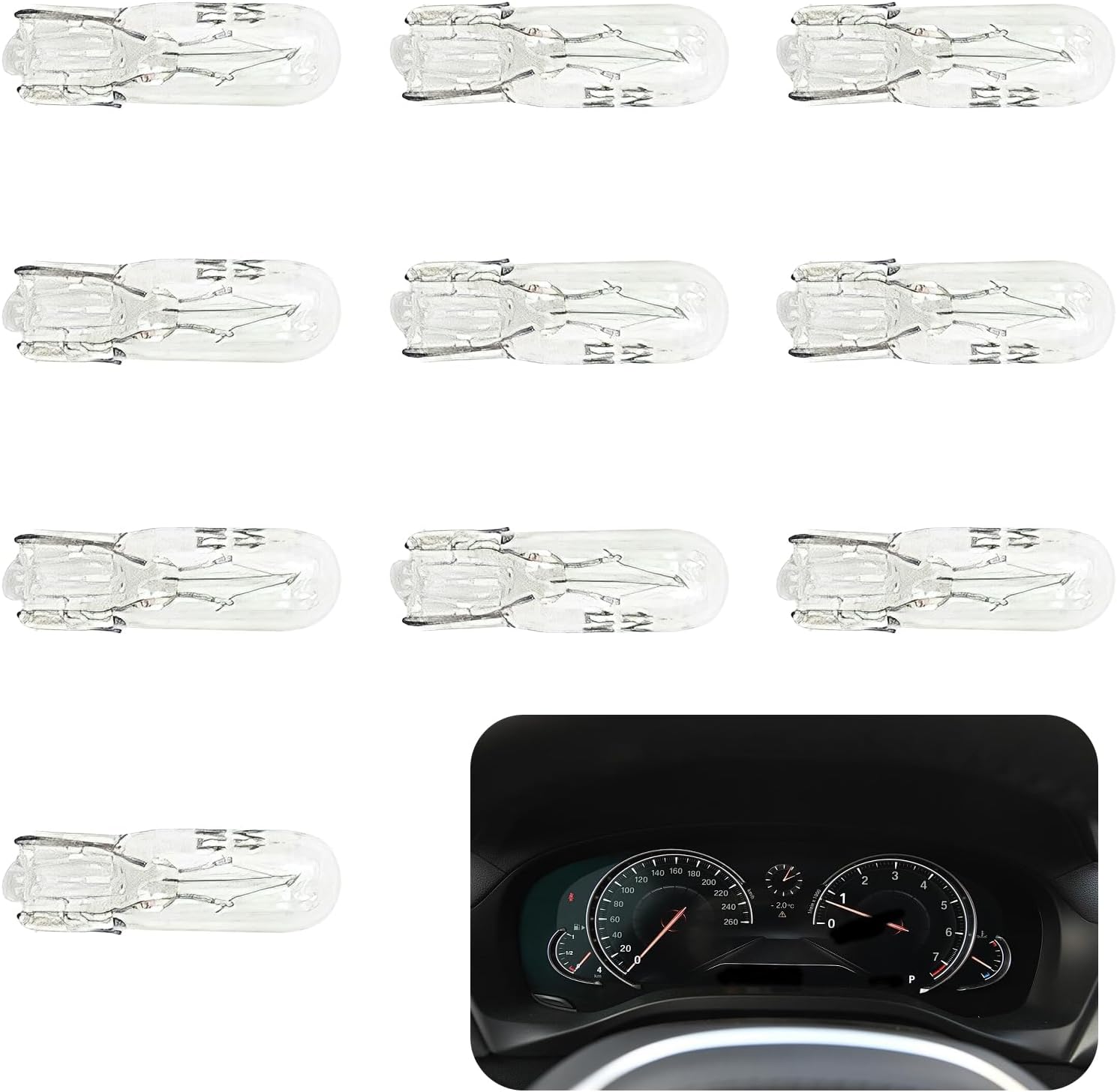 gaubss 10 Pcs 286 Car Bulbs Dashboard Instrument Panel Light Bulbs, 12V 1.2W W2x4.6D Capless T5 286 Bulb Dashboard Panel Speedo Instrument 12v 1.2w Bulb Replacement Bulbs
