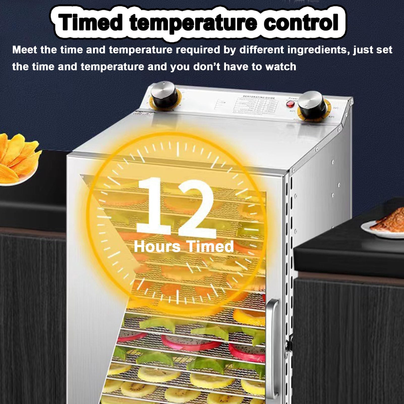 Máquina secadora de alimentos para el hogar, máquina secadora de flujo de aire de 360° para dulces y bocadillos, máquina deshidratadora de alimentos con temporizador digital ajustable y control