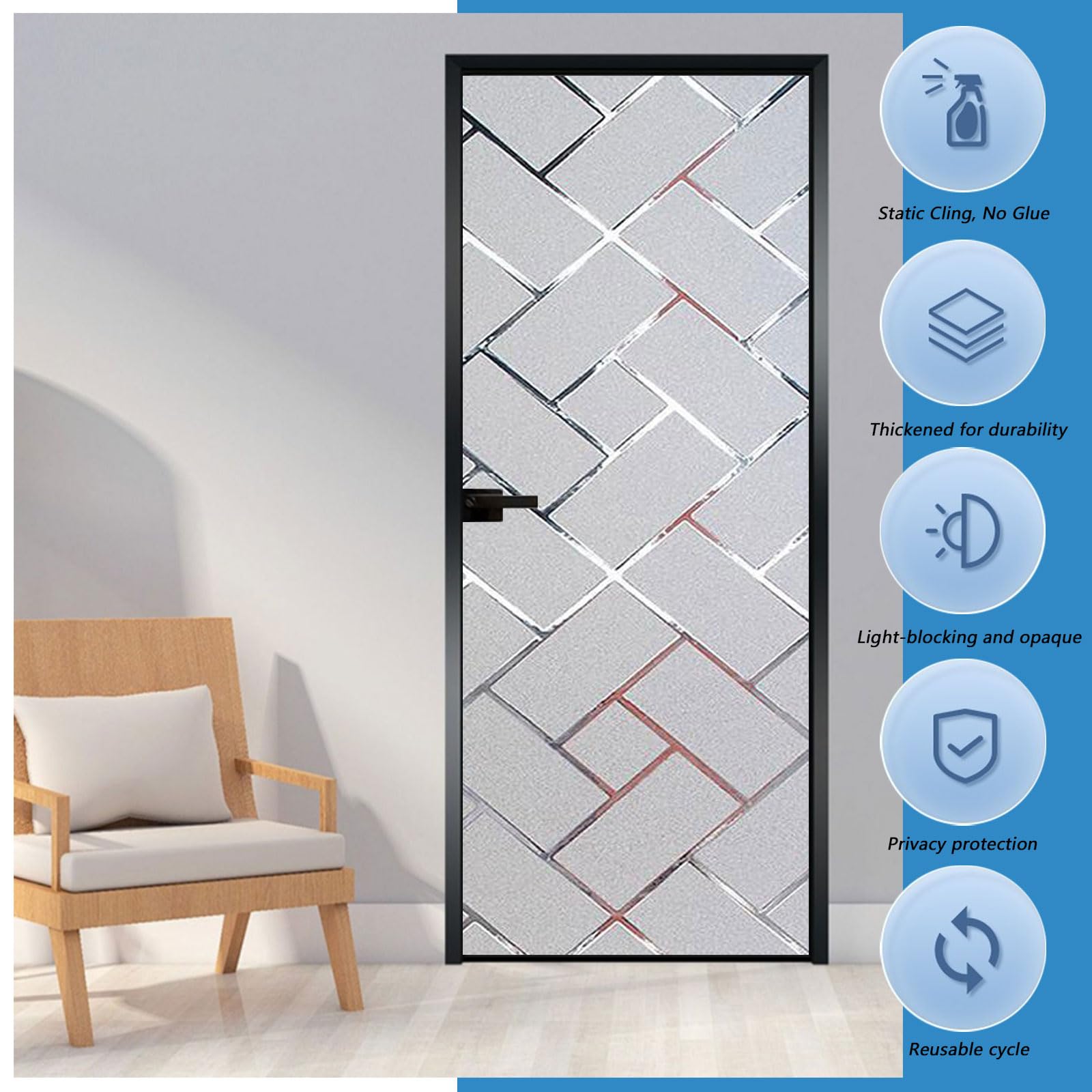 Fensterfolie Sichtschutzfolie 90 x 200 cm Statisch Haftend Ohne Klebstoff Fensterfolie, Möbel-Klebefolie für Büro Duschkabine, schräges Gitter