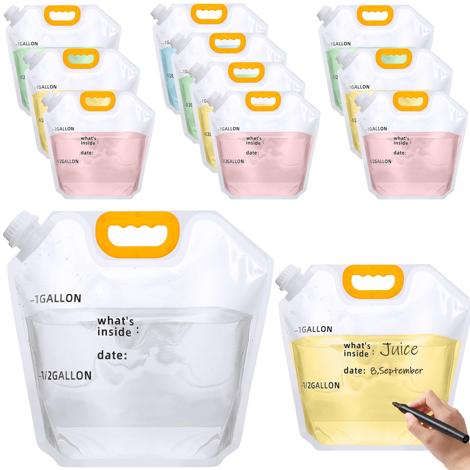 Tessco Paquete de 12 bolsas plegables de almacenamiento de agua de 1.3 galones, bolsa de almacenamiento de agua, jarra de emergencia, bolsa de almacenamiento de plástico, bolsa de almacenamiento de