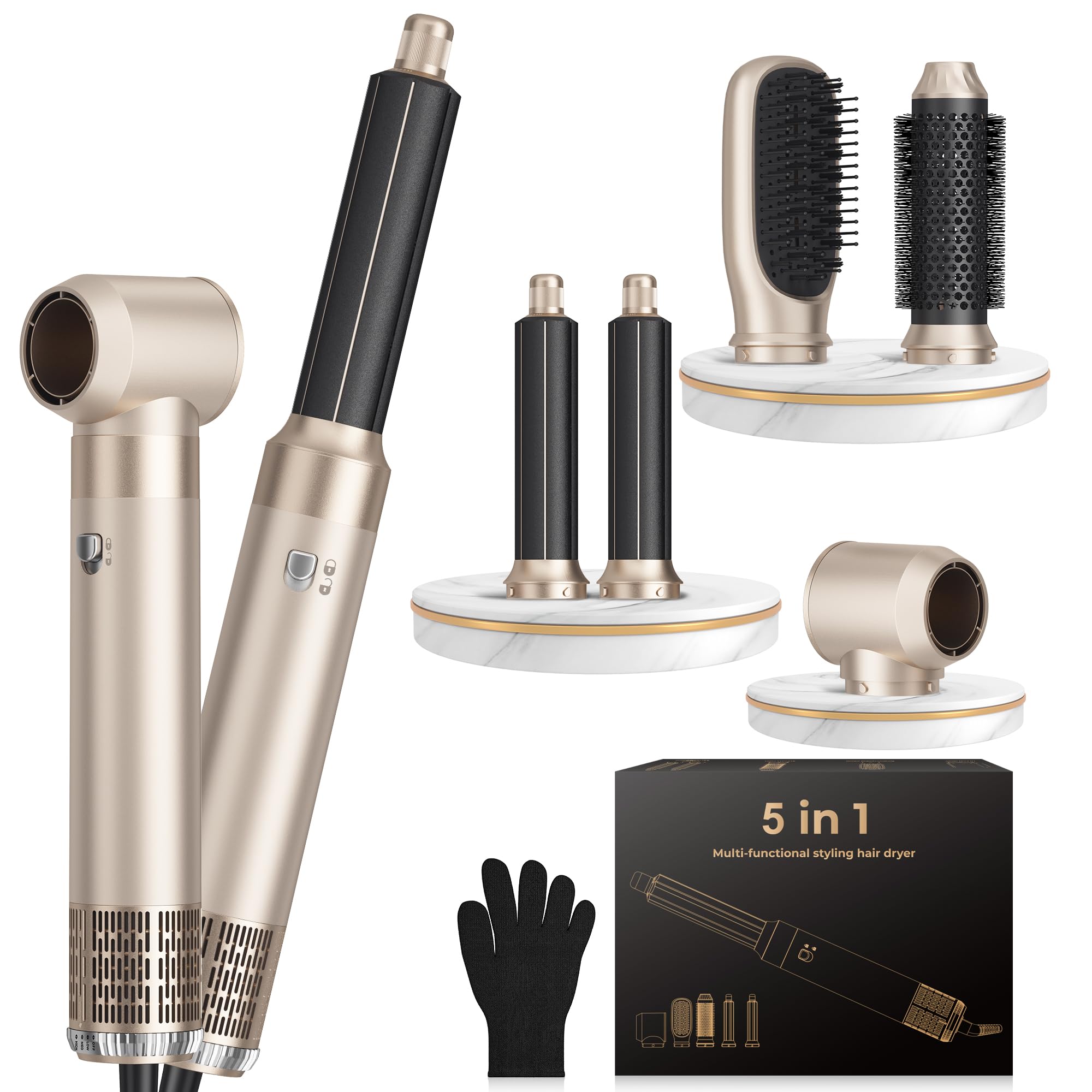 Hair Dryer Brush,5 in 1 Professional Hot Air Styler & Blow Dryer Brush,Powerful Air Curling Wrap Styler,Multi Hair Stylerfor Curling Volumizing Straightening Styling