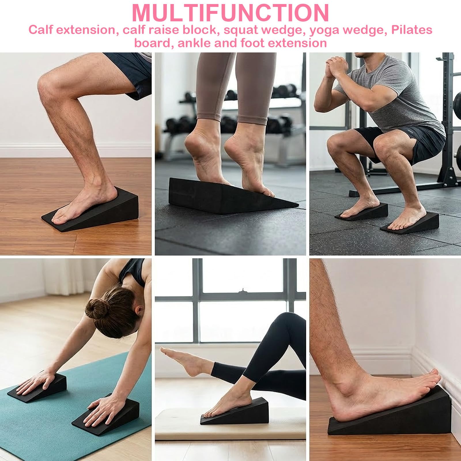 Set di 2 Cunei per Squat & 5 Bande Elastiche Fitness, Pedana Inclinata Allungamento Polpacci per Squat Profondi & Stacchi da Terra, Blocchi Yoga Mobilità Caviglie, Schiuma EVA Antiscivolo