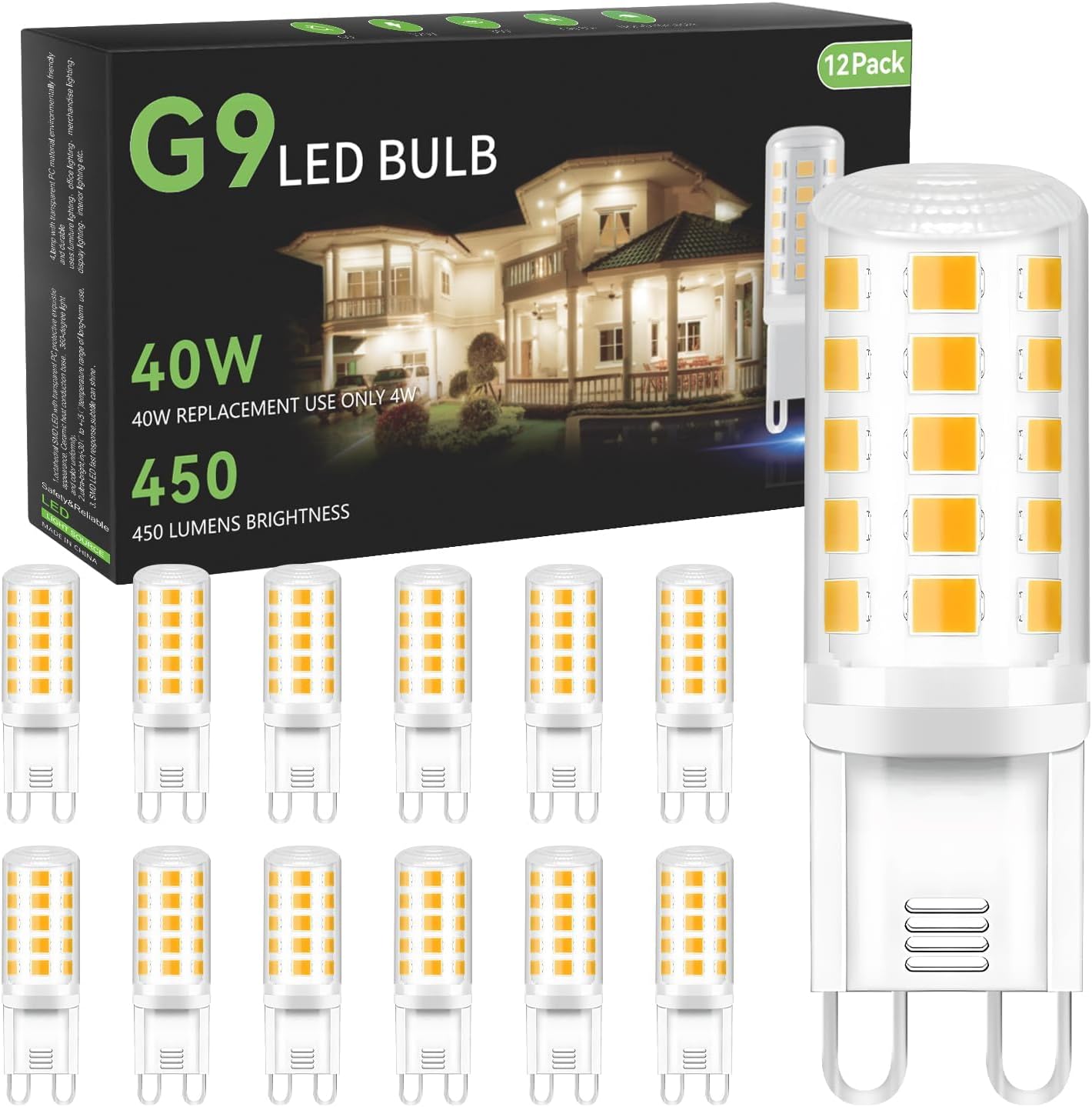 TJOY 12 Pack G9 LED Bulb, Eq 40 Watt G9 Halogen Bulb, 3000K Soft Warm White | 120V 4W G9 Light Bulb, T4 Bi-pin Base, Small G 9 Socket for Chandelier, 450Lumen, Non-dimmable