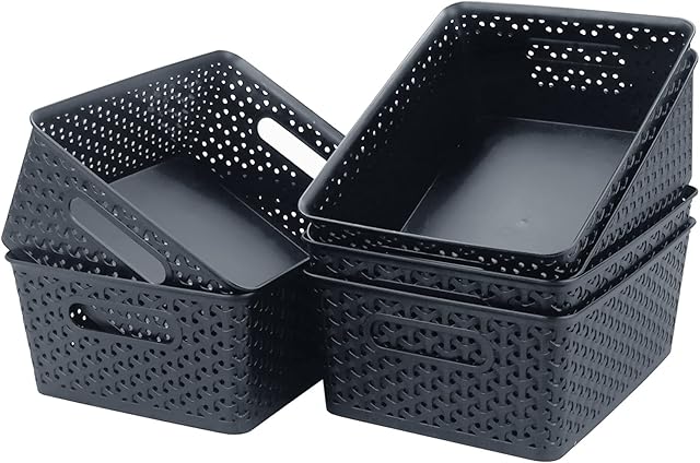 Innouse 6 Pack Weave Baskets for Kitchen Cupboards, Grey Plastic Storage Baskets