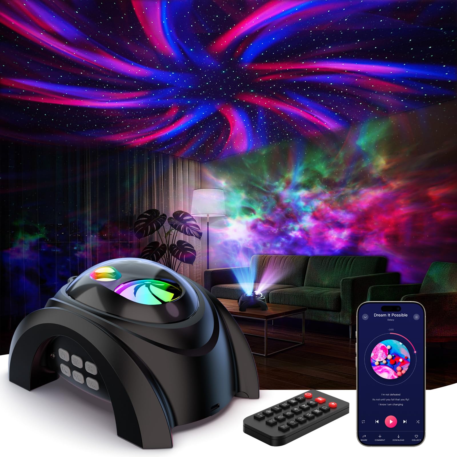 PRANITE Sternenhimmel-Projektor, Star Projector for Bedroom with 58 Light Effects,Dual Lens Night Light Projector with White Noise & Bluetooth Speaker, Remote Timer, Room Decor Gift for Kids Adults