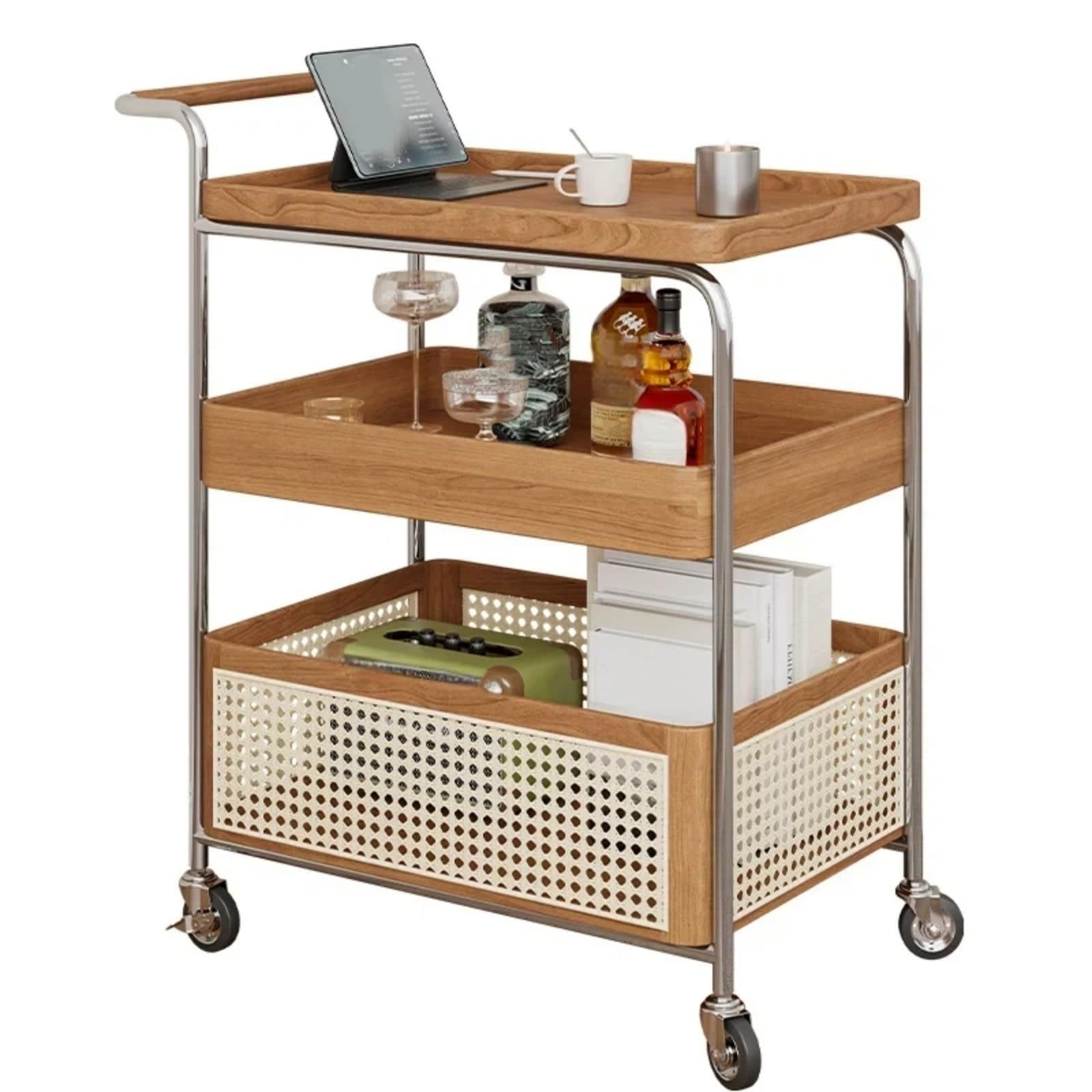 FZL02068LM Kitchen Trolley Rolling Side Table and Buffet Cart Movable Living Room Utility and Storage Trolley(Orange)