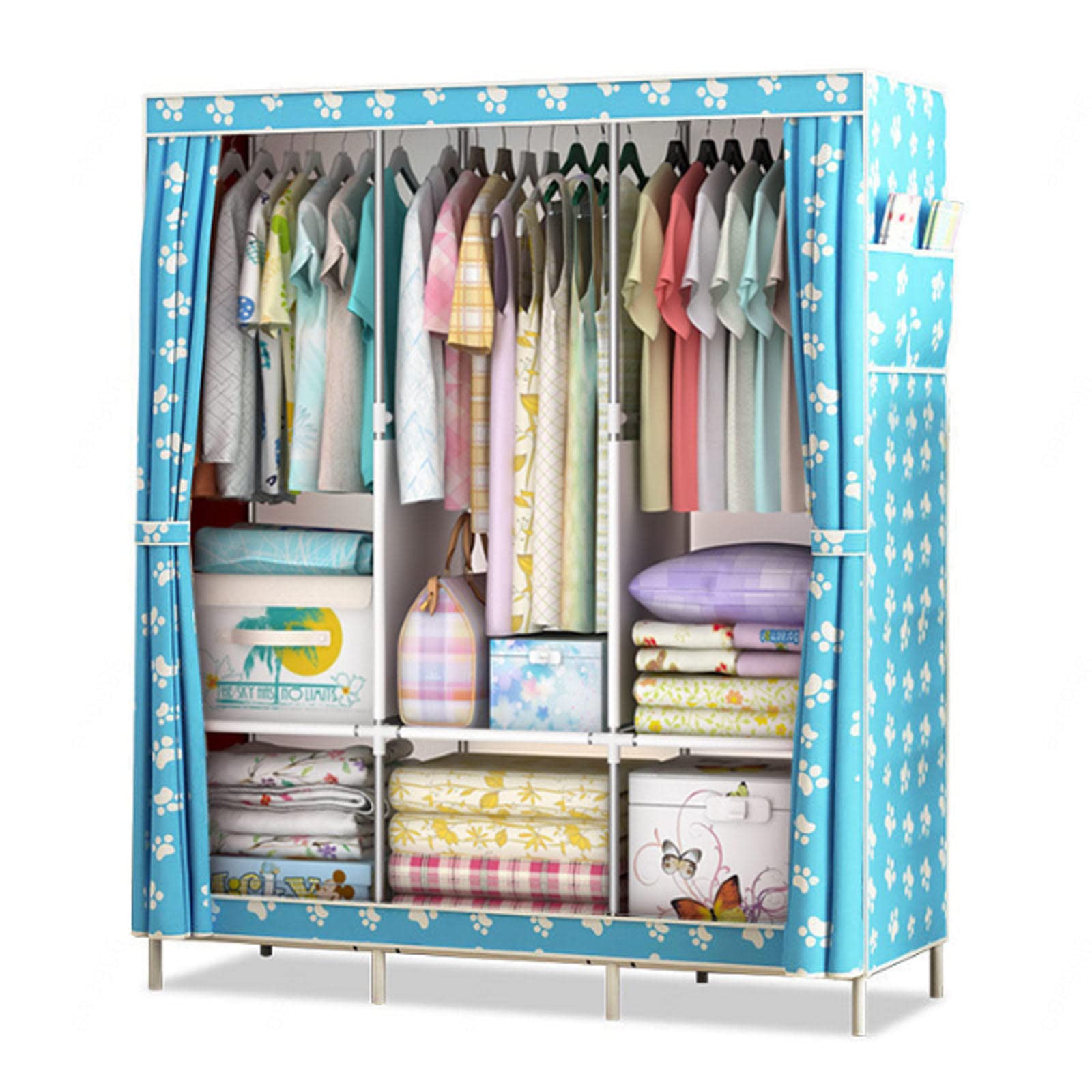 Organisateur de rangement pliable bleu et armoire en tissu avec penderie