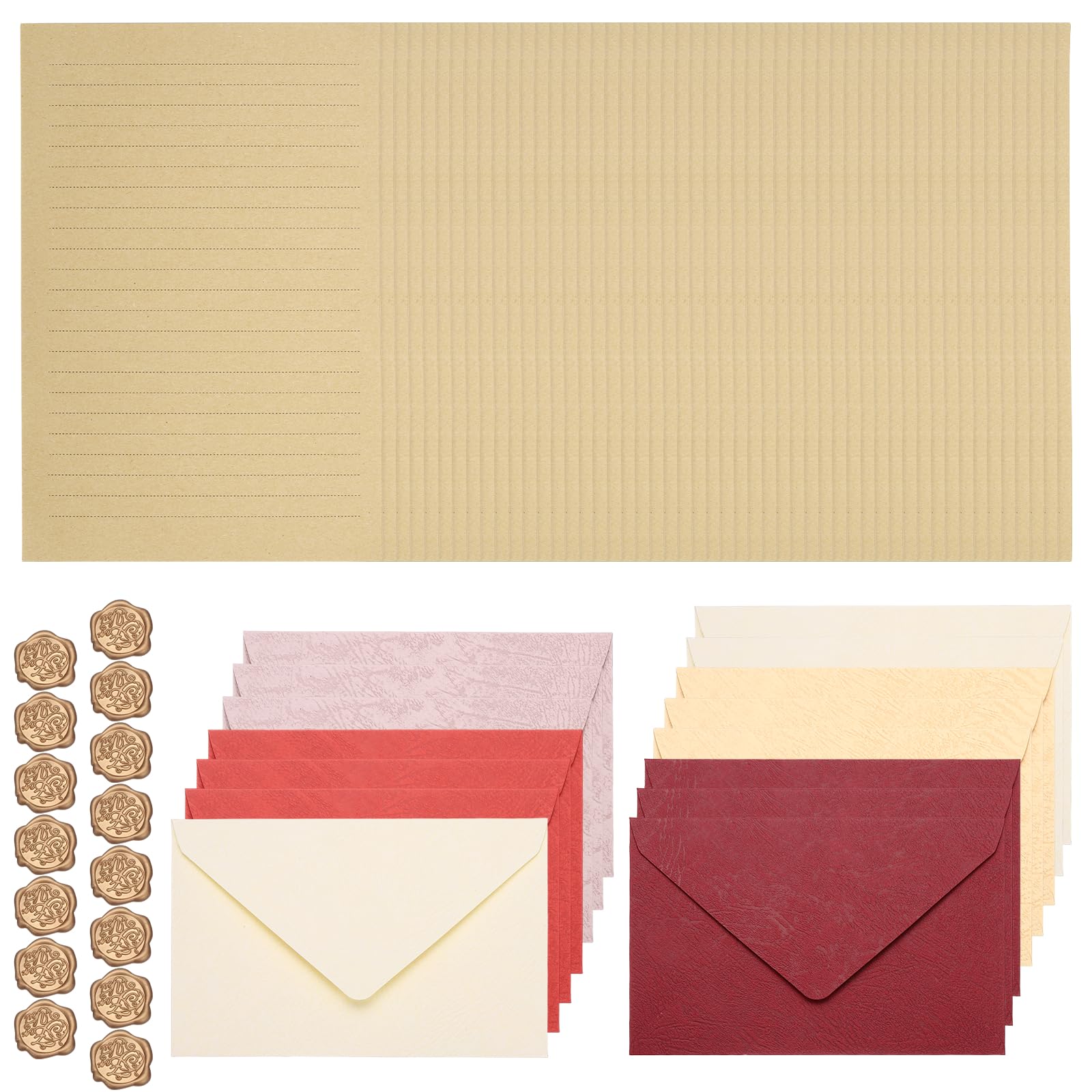 PATIKIL 15 Pack Colorful Business Envelopes, 4 x 6 Inch V Flap Wood Grain with A5 Cowhide Paper and Sealing Wax Sticker Envelopes for Office Letter Mailing Checks Cards, Multicolor — image 1