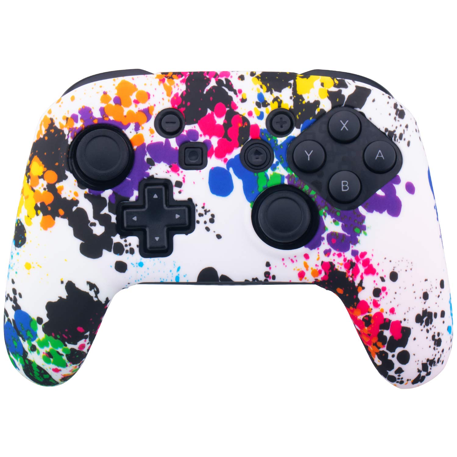 YoRHa Studded Silicone Transfer Print Cover Skin Case ONLY for Nitendo Official Switch Pro Controller x 1(Graffiti) with Pro Thumb Grips x 8 - Image 2