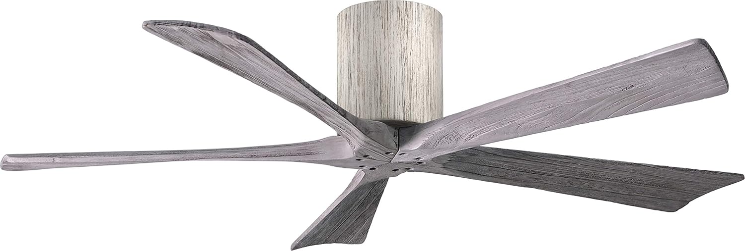 Matthews IR5H-BW-BW-52 Irene Damp Rated 52" Flush Mount Ceiling Fan with Remote & Wall Control, Silent DC Motor, 5 Solid Wood Blades, Barn Wood Tone