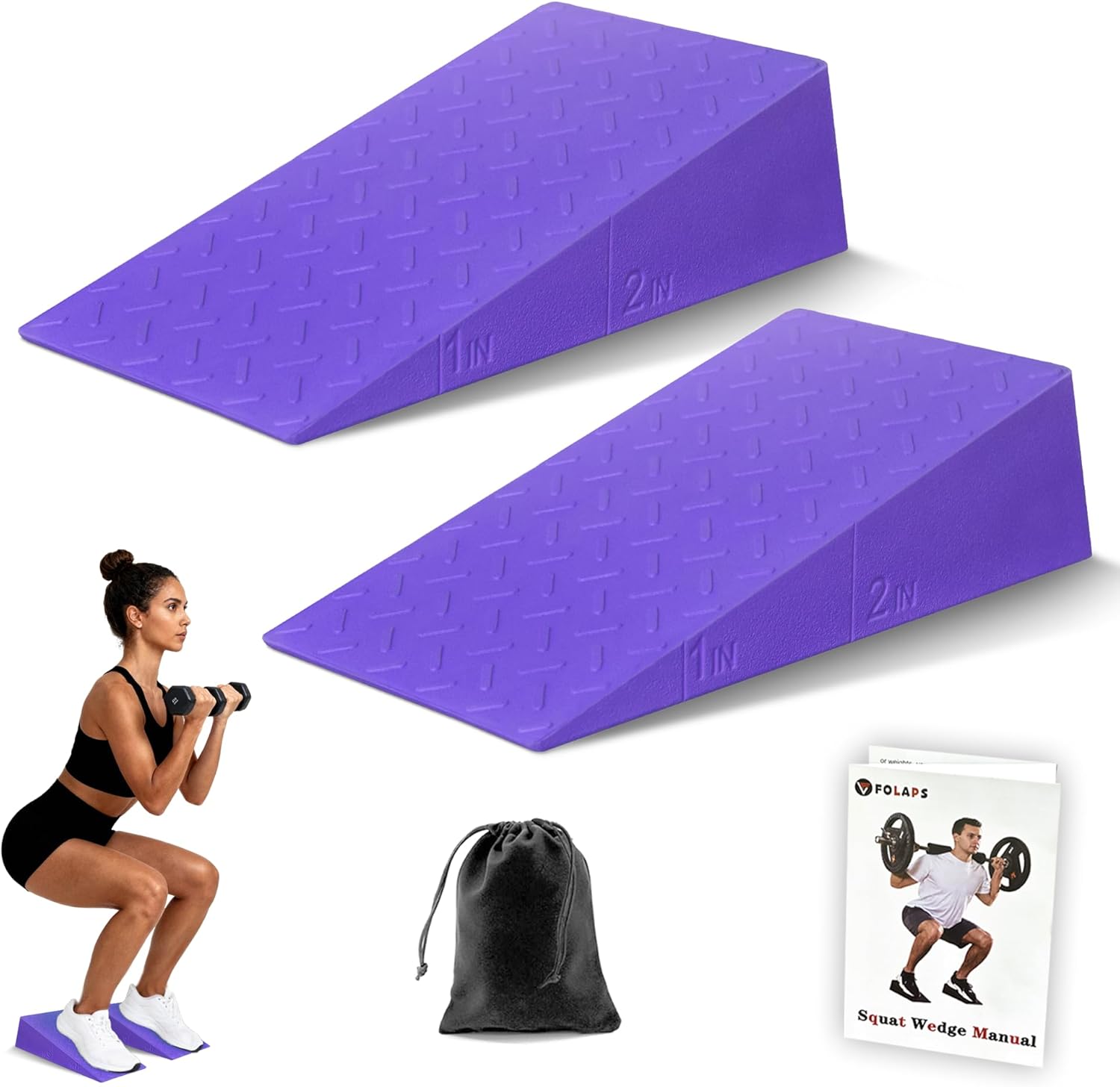 Folaps Squat Wedge Block with Guide for Heel Elevated Squat Weightlifting Slant Board for Squats with Carry Bag to Improve Mobility Balance and Strength Performance