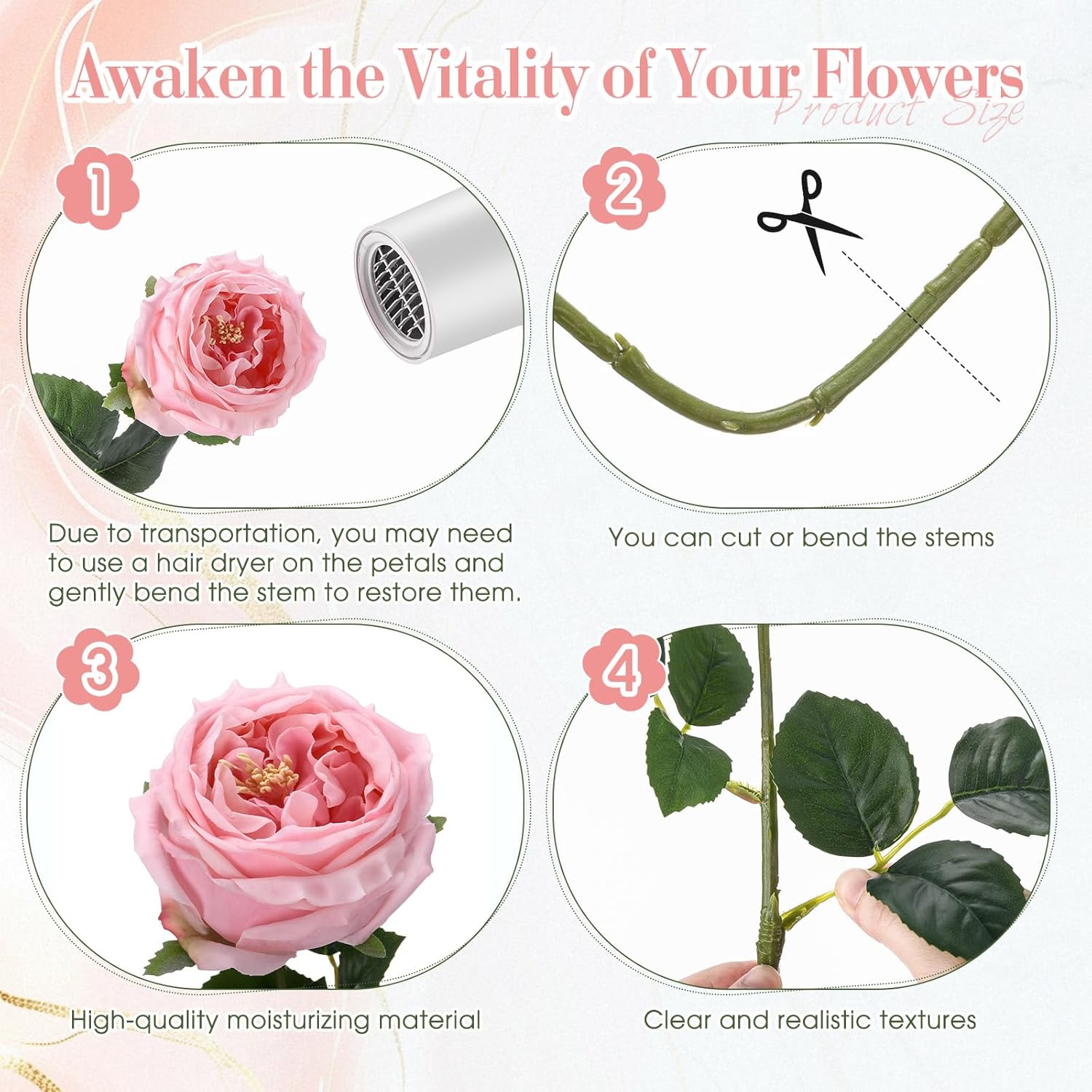 Giegxin 20 Pcs Real Touch Peonies Austin Roses Artificial Flowers, Faux Look Real Long Stems Fake Flower with Big Blooms for Christmas Valentines Wedding Party DIY Arrangement Home Decor(Pink) - Image 7