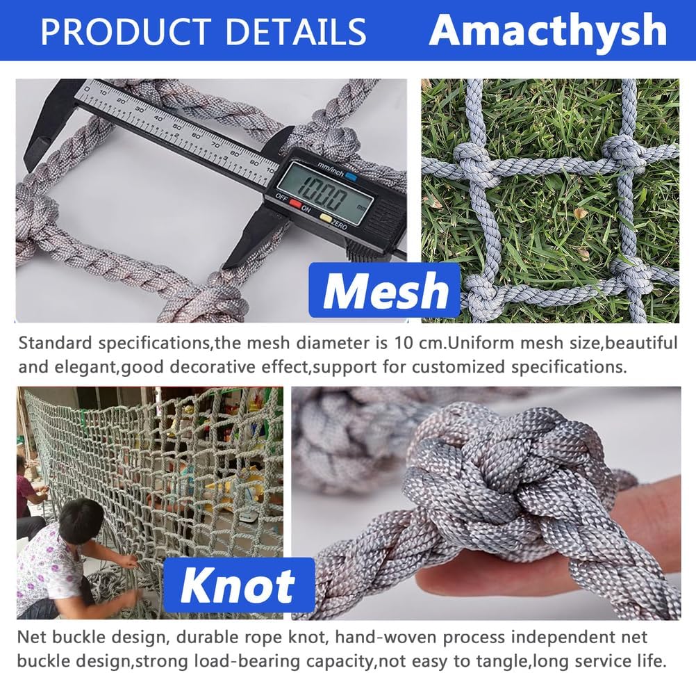 Kids Outdoor Climbing Net 3x3m (9.8ft) - Safe Rope Mesh for Treehouse & Playground, Durable Jungle Gym Accessory, Perfect for Fun & Active Playtime!