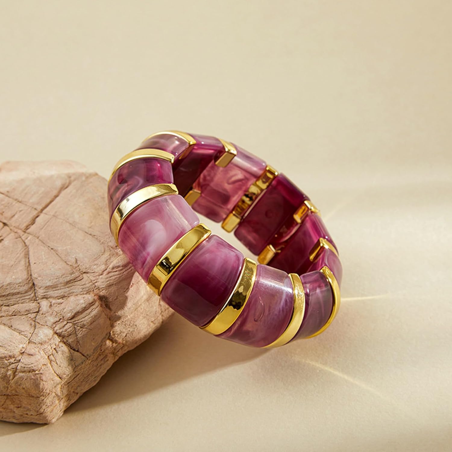 YBMYCM Acrylic Chunky Bangles Bracelets for Women Resin Gold-plated Stackable Stretch Bracelet Wide Wristbands Gift Jewelry - Image 5