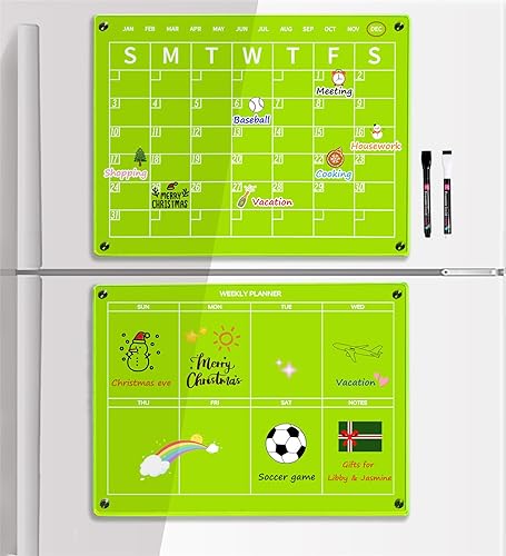 ROYALITA Paquete de 2 calendarios magnéticos acrílicos para nevera, pizarras de borrado en seco, mensual y malas hierbas, planificador de pared