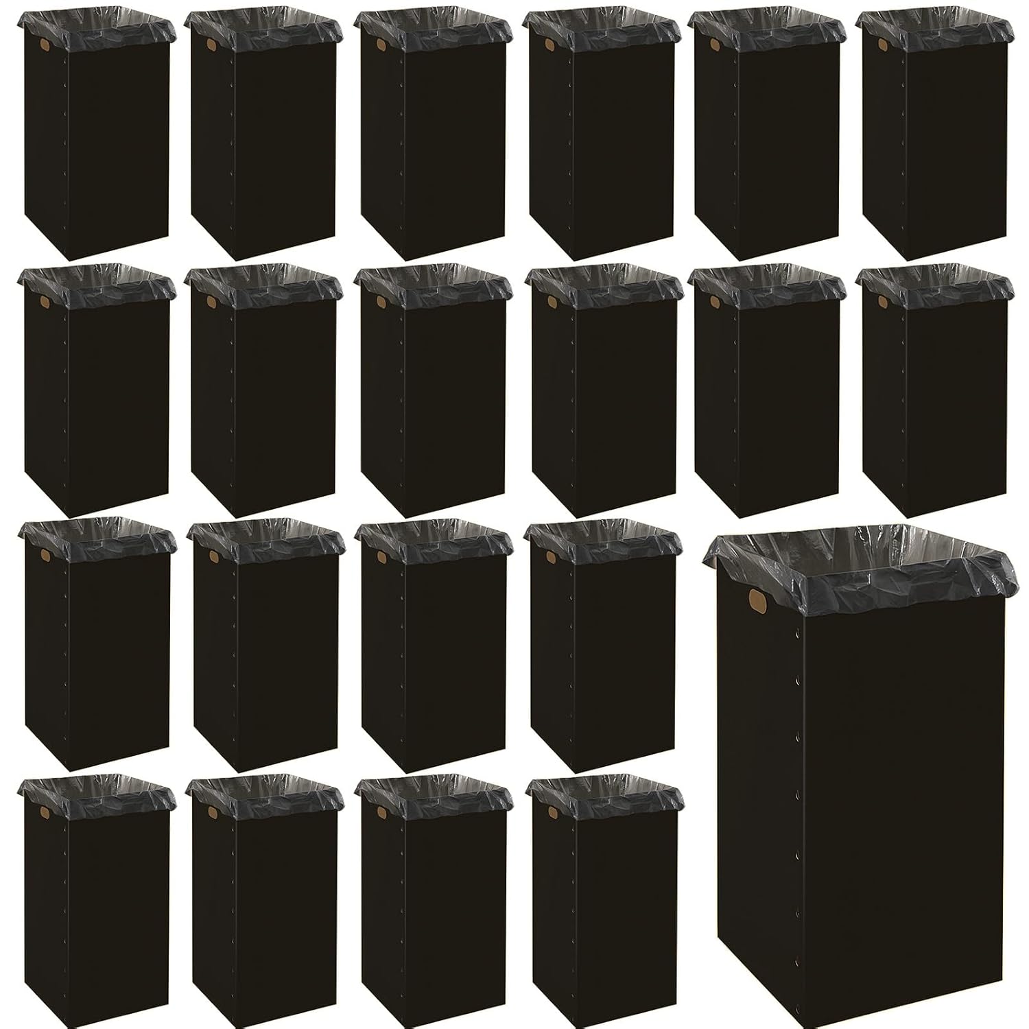 Nosiny 20 Pcs 30 Gallon Disposable and Reusable Corrugated Cardboard Trash Cans for Events, Recycling Bins Bulk with Trash Bags, Cardboard Garbage Boxes for Parties 16 x 16 x 30 (Black)