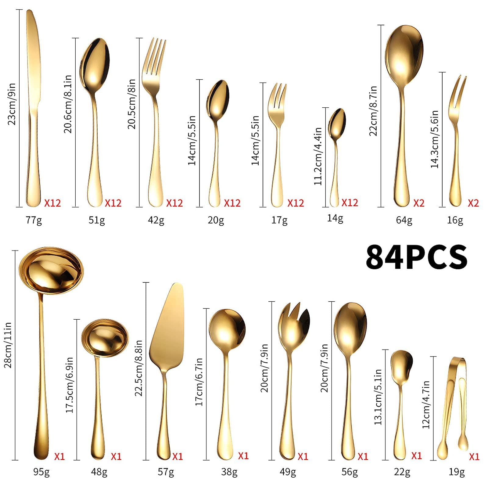 Generic - Cubertería de acero inoxidable, 84 piezas, maleta, caja de regalo para cocinas familiares, restaurantes y hoteles (plateado)