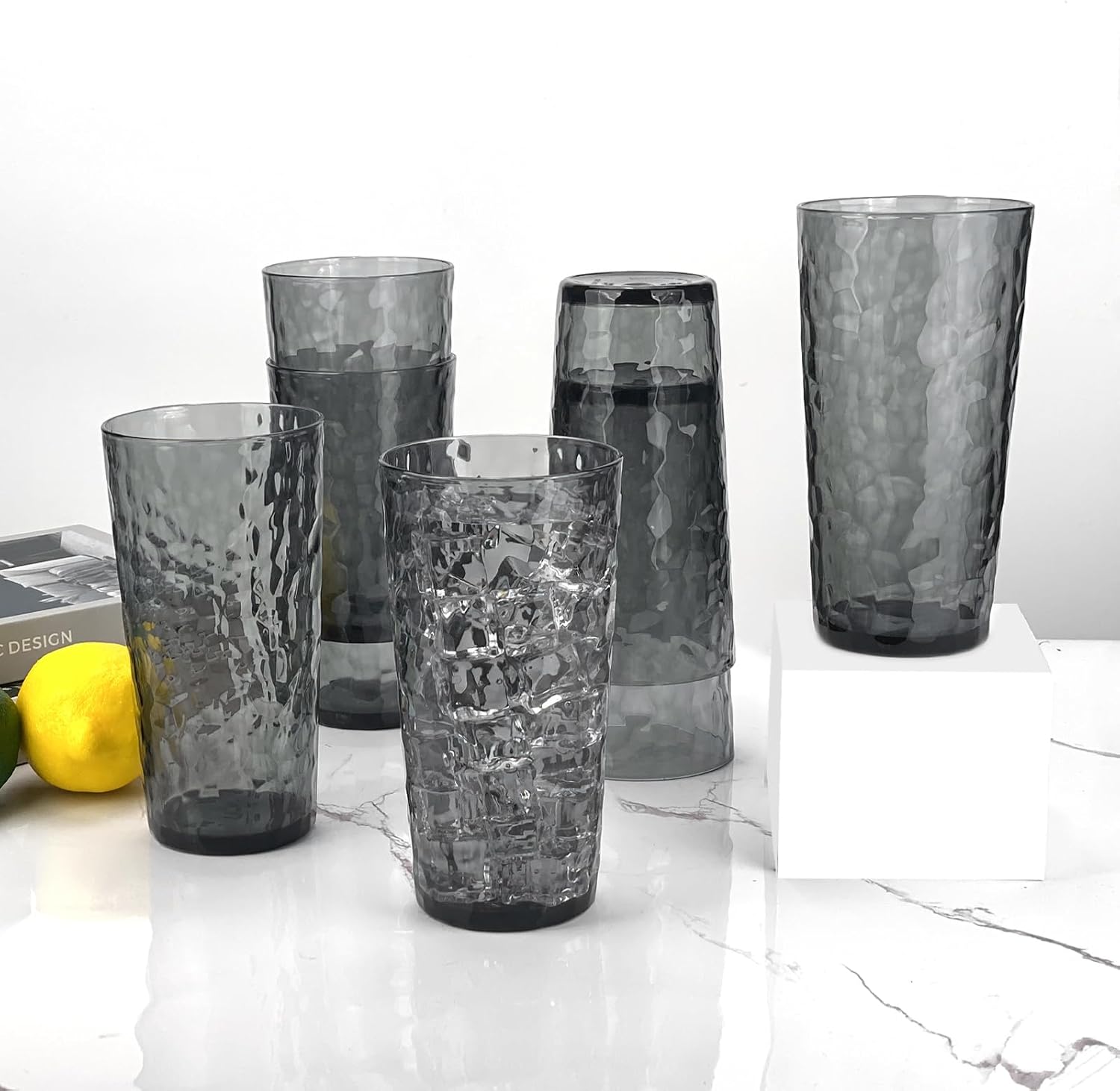 Yalin 24-Ounce Plastic Tumbler Acrylic Drinking Glasses, Reusable Plastic Cups, Stackable, BPA-Free, Shatter Proof, Dishwasher Safe, Set of 8 (Gray) - Image 5