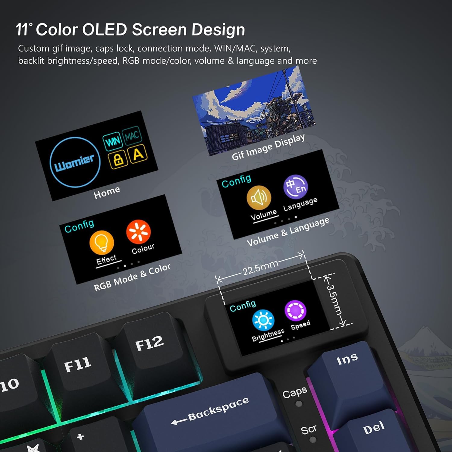 SK80 Teclado Mecánico Gaming 75% Compacto, USB C, Hot-Swap Tema Kanagawa, Montaje de Junta Personalizado RGB para Mac/Win, Negro
