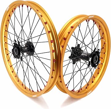 KKE 1.6 * 21/2.15 * 18 Enduro Wheels Fit Surron Ultra Bee 2023-2025 Gold Rim Red Nipple