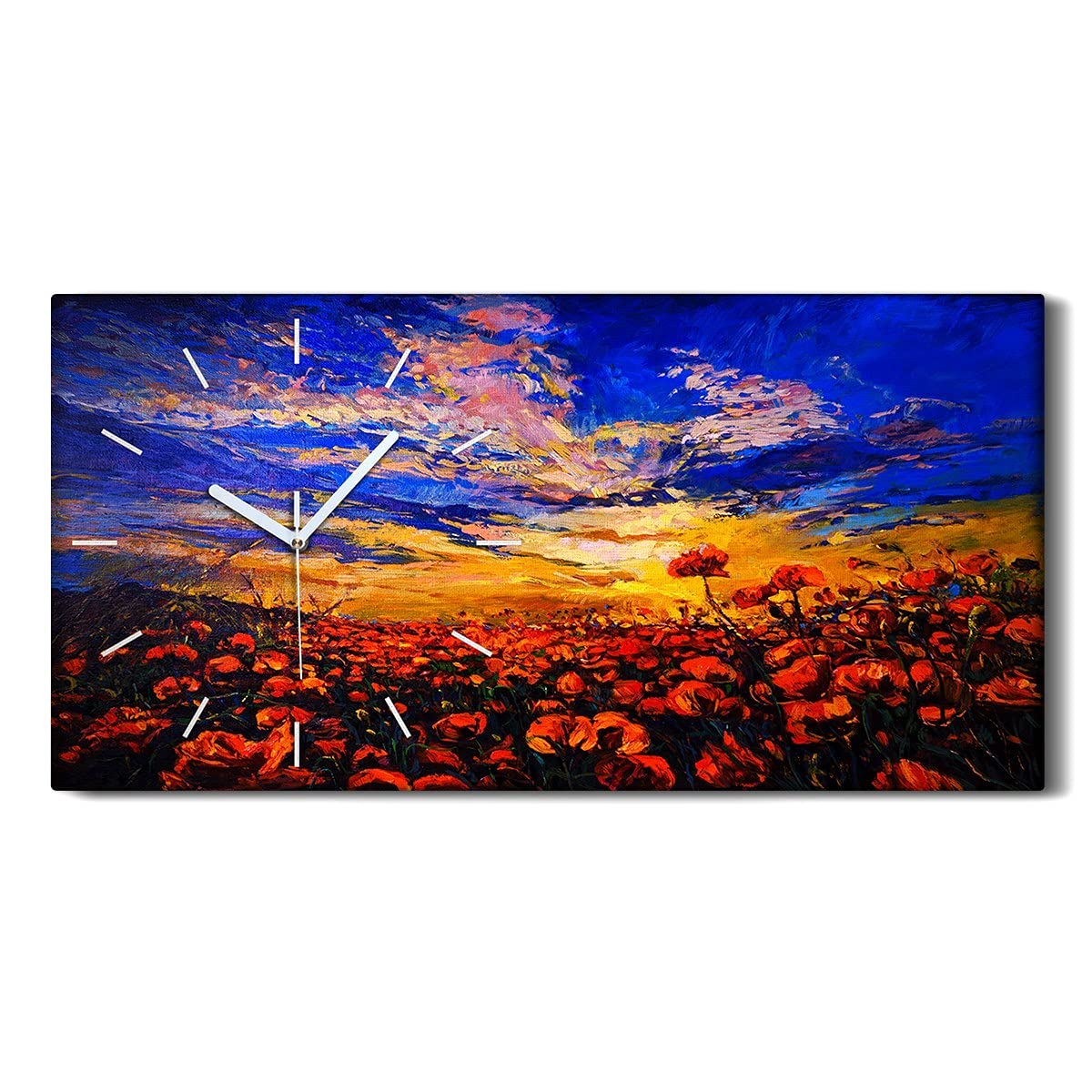 Horloge sur Toile pour Chambre Nuages et Fleurs Déco Calme
