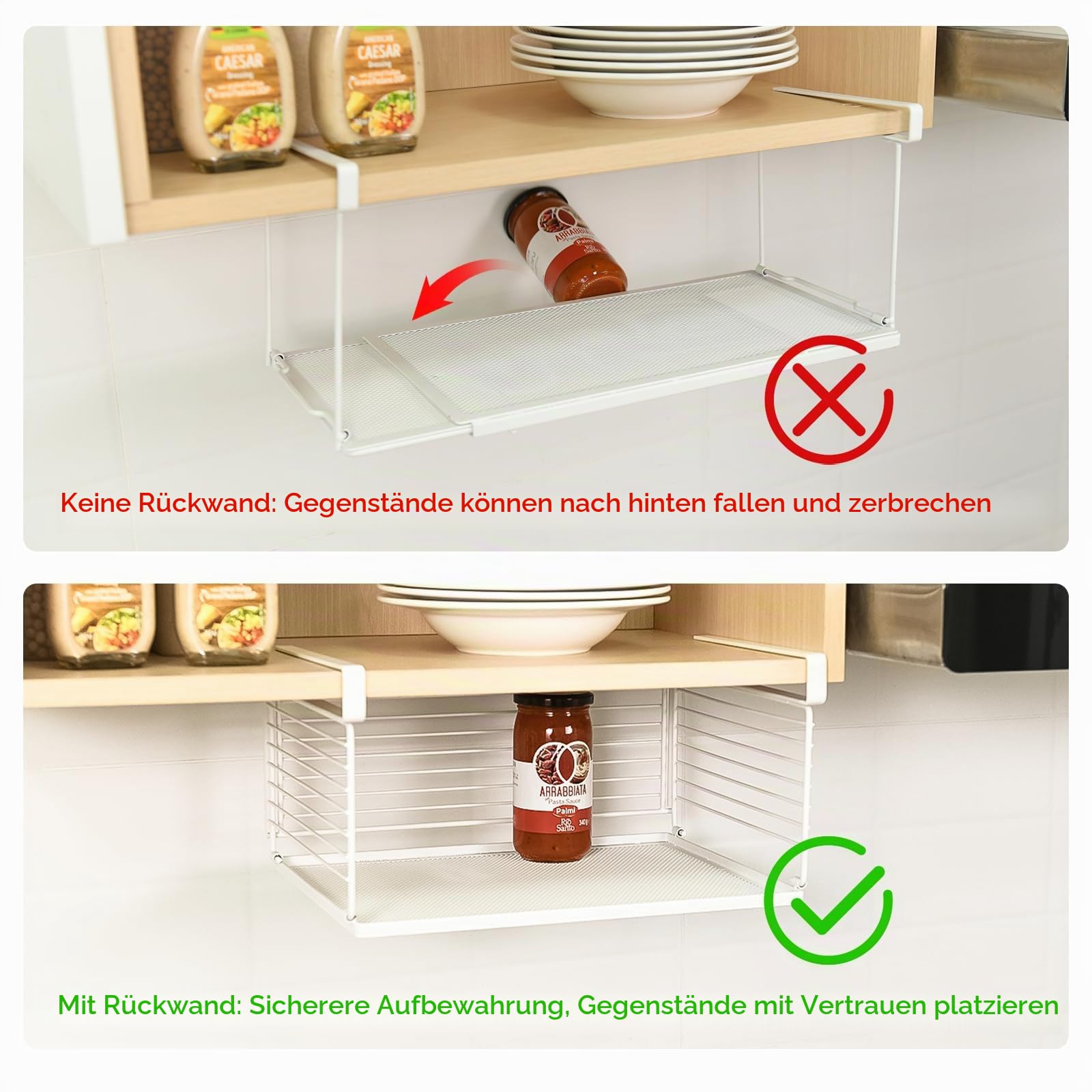 Unterschrank-Organizer aus Metall, Abnehmbarer Hängekorb ohne Bohren, Unterregal-Aufbewahrung für Küche, Bad, Waschküche, Schrank, Schuhbank