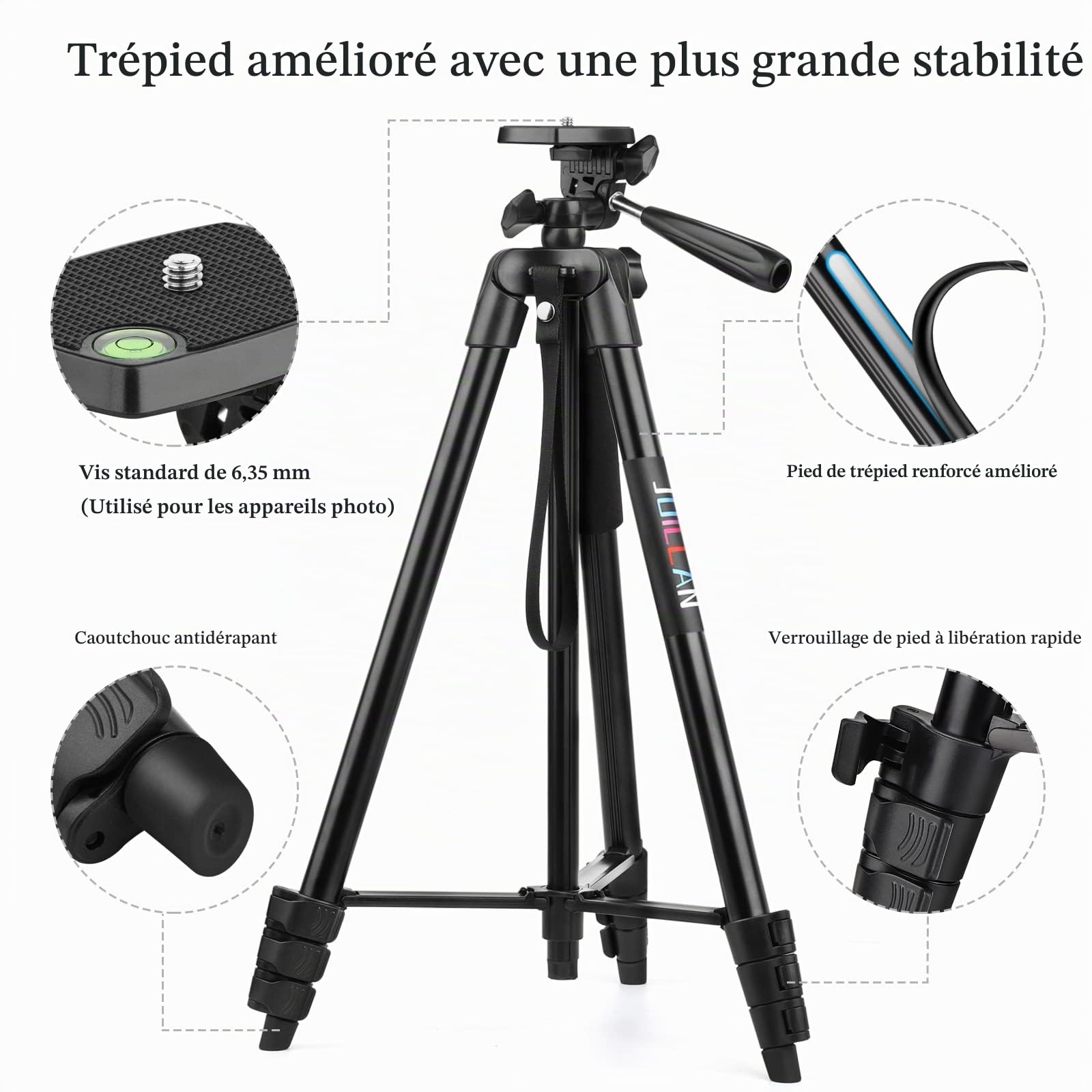 JOILCAN Trepied Smartphone, 161cm Extensible Alluminio Trepied Telephone avec Télécommandeet, Compatible avec iPhone/Samsung/Appareil Photo Petit, Selfie Stick pour Android/iOS