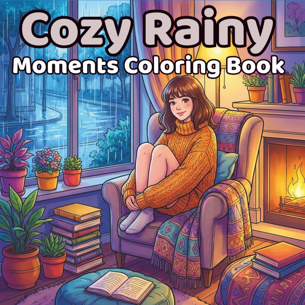 Cozy Rainy Moments Coloring Book: Cute and Comfy Coloring Pages for Adults & Teens | Relaxing Cozy Scenes for Stress Relief and Mindfulness
