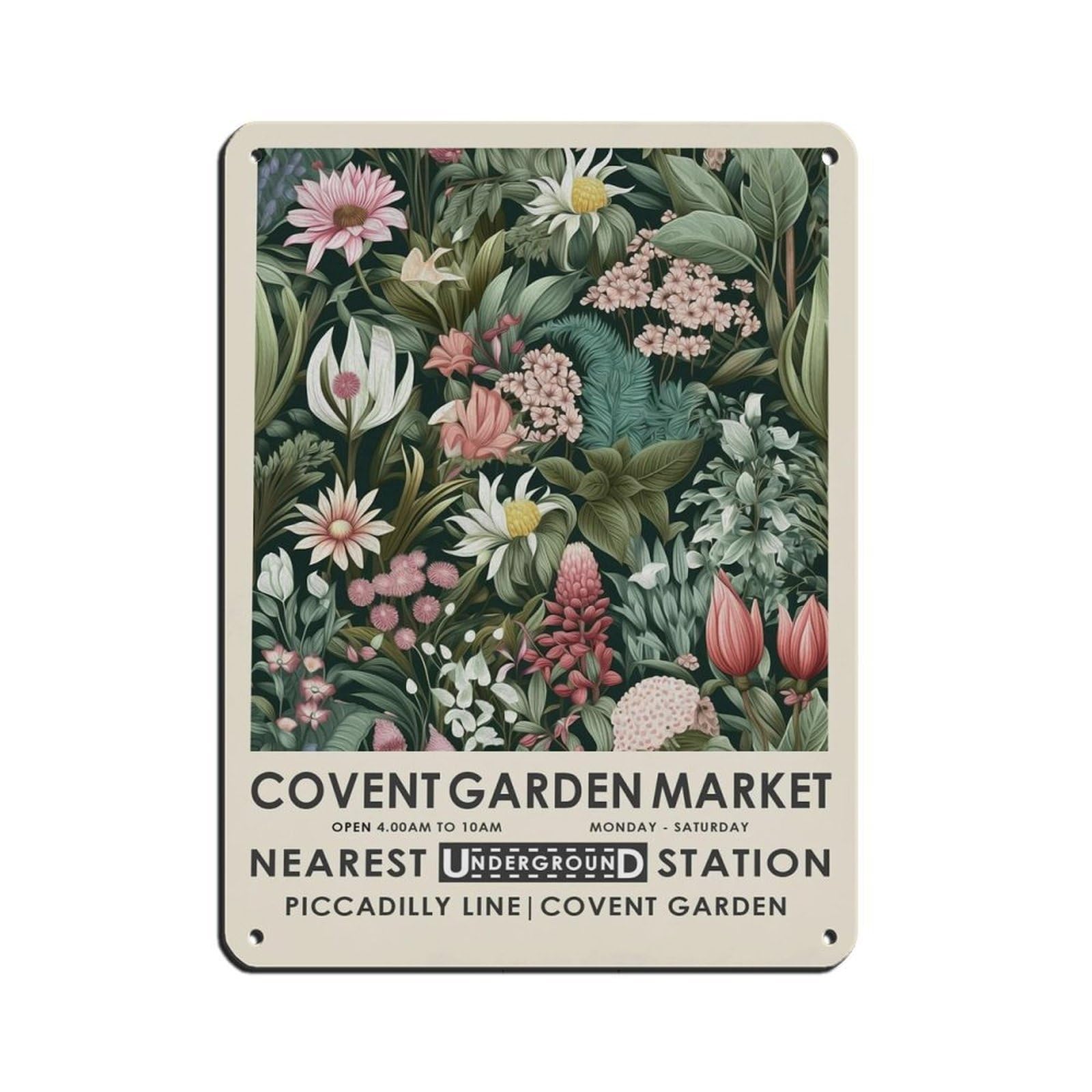 Covent Garden Market, London Flower Market Retro Poster Metal Tin Sign Chic Art Retro Iron Painting Bar People Cave Cafe Family Garage Poster Wall Decoration 12x16inch(30x40cm)
