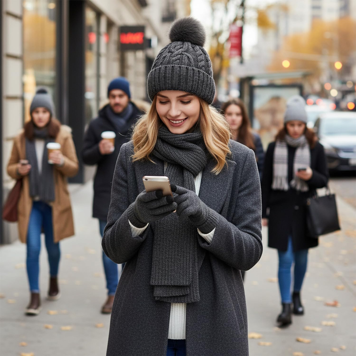 Women Winter Beanie Hat Circle Scarf Set Pompoms Peruvian Ski Snow Ear Flaps Cold Weather Warm Sherpa Knit Hats Fleece Lined - Image 2