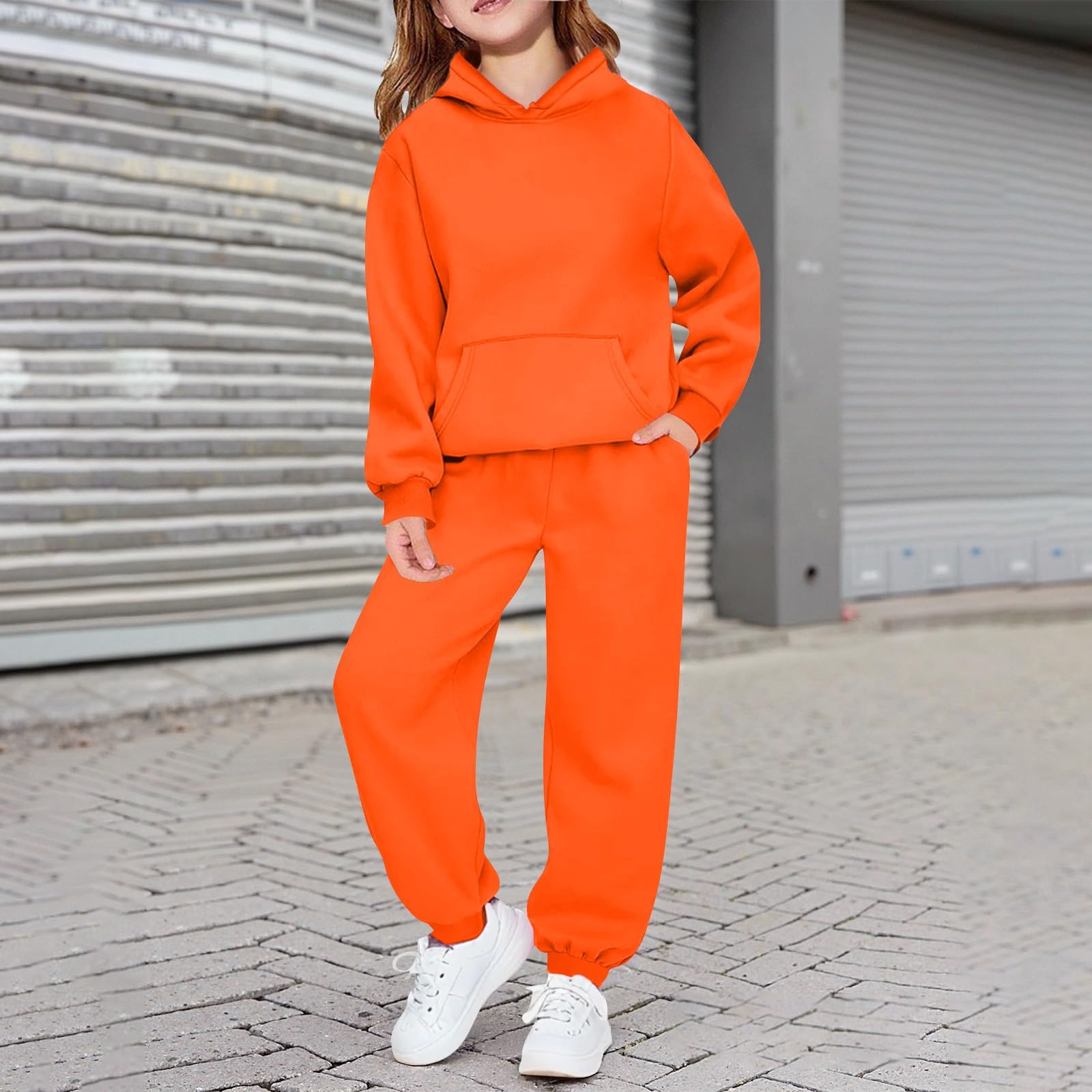 Conjunto de chándal para niñas, sudadera de manga larga y pantalones deportivos de 2 piezas, conjuntos de sudadera con capucha y pantalones deportivos para la escuela